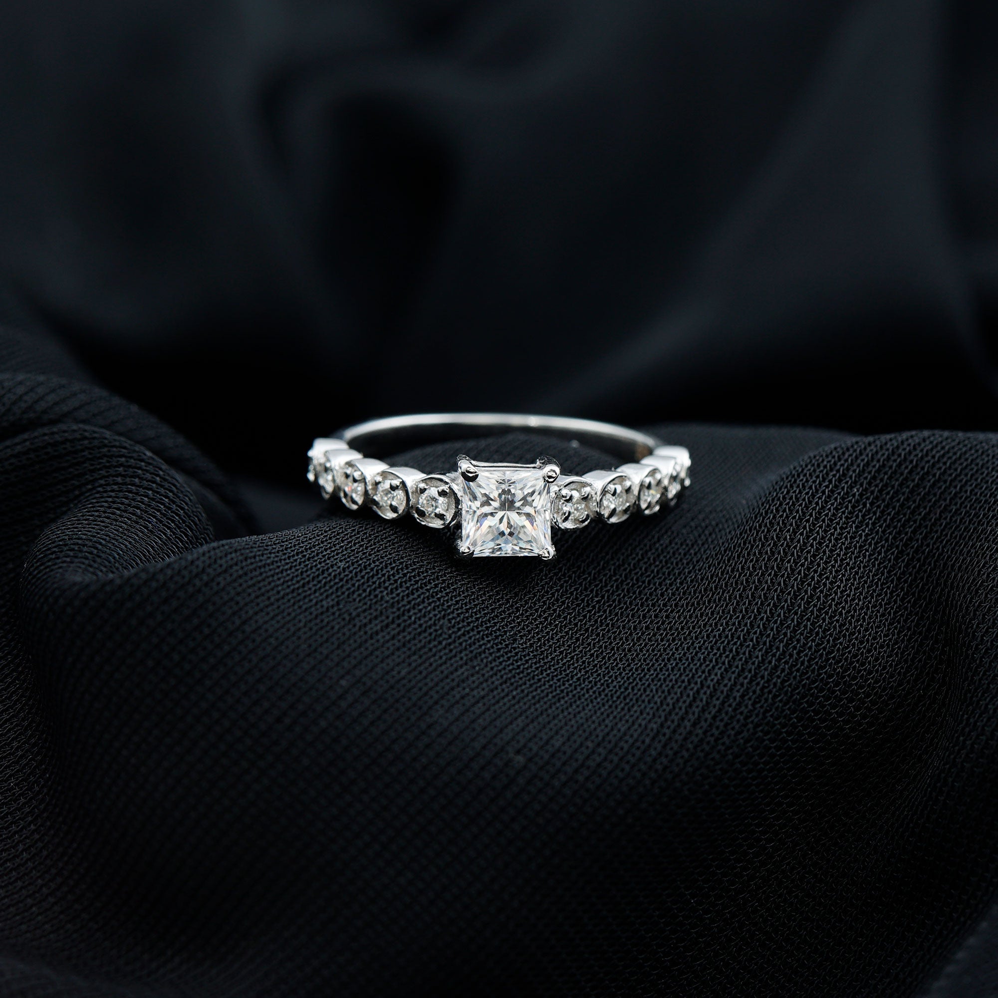 Lab Grown Diamond 5 MM Princess Cut Engagement Ring With Side Stones