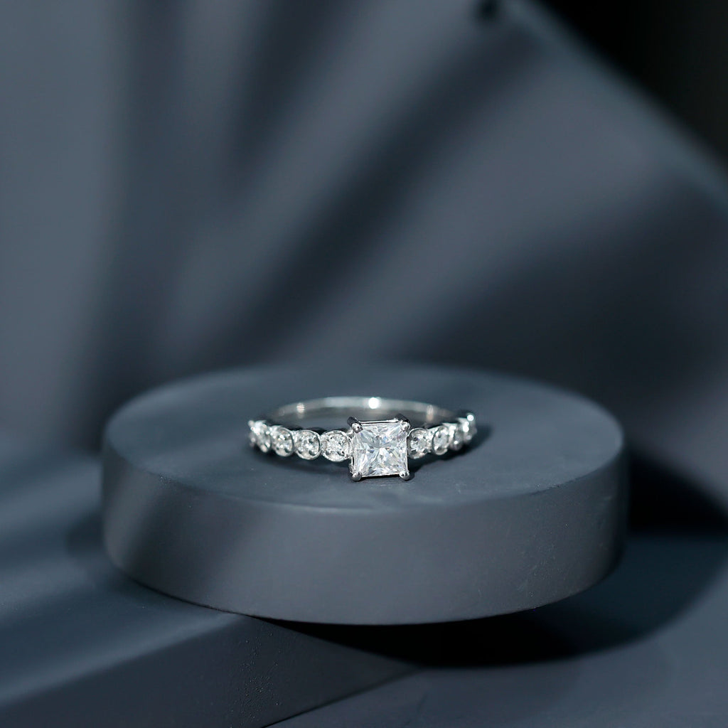 Lab Grown Diamond 5 MM Princess Cut Engagement Ring With Side Stones