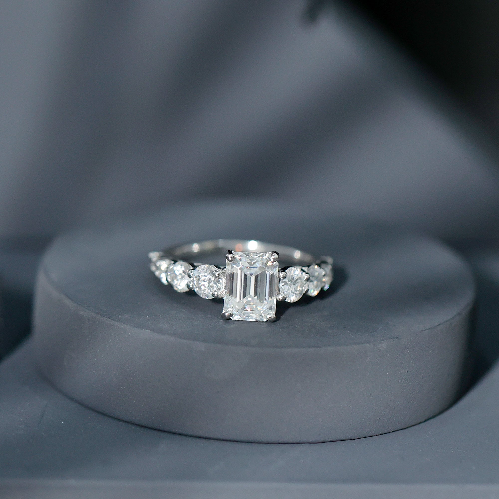 Lab Grown Diamond 6X8 MM Emerald Cut Engagement Ring With Side Stones