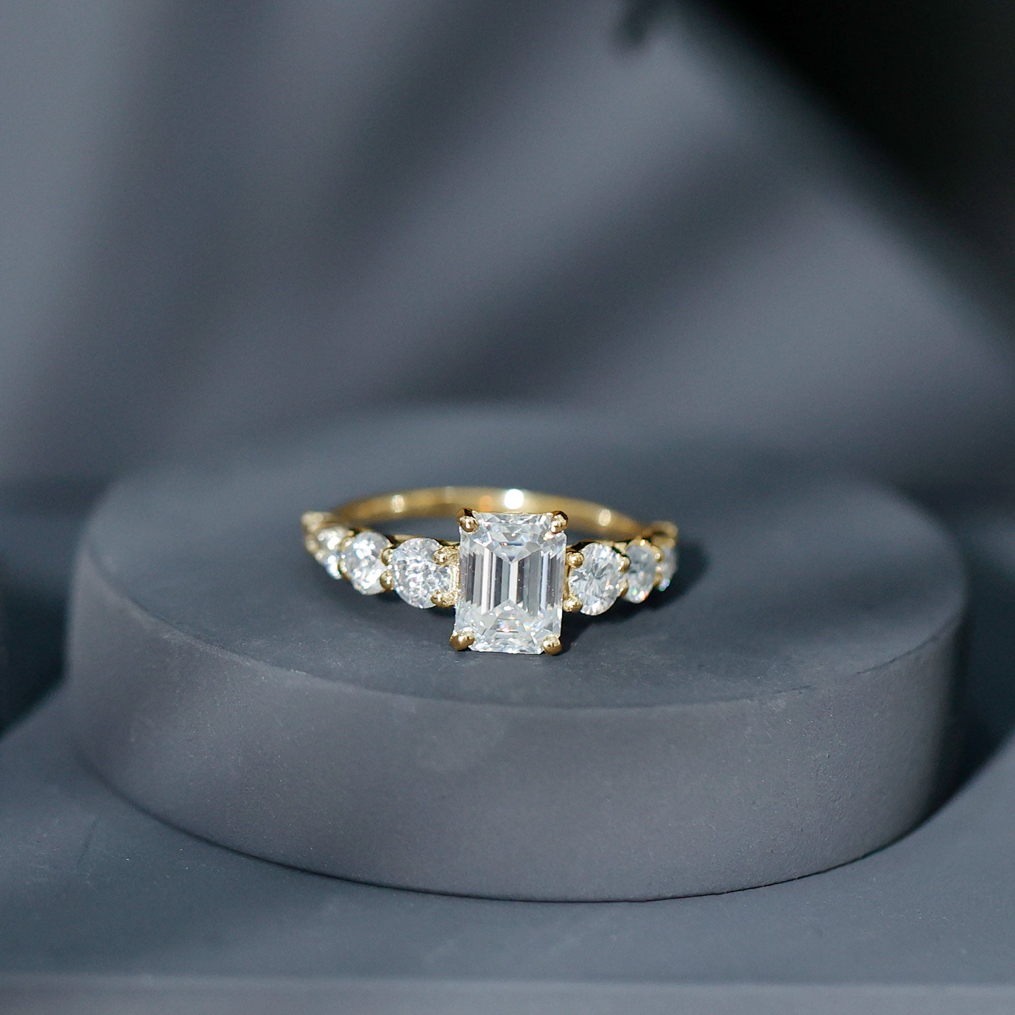 Lab Grown Diamond 6X8 MM Emerald Cut Engagement Ring With Side Stones