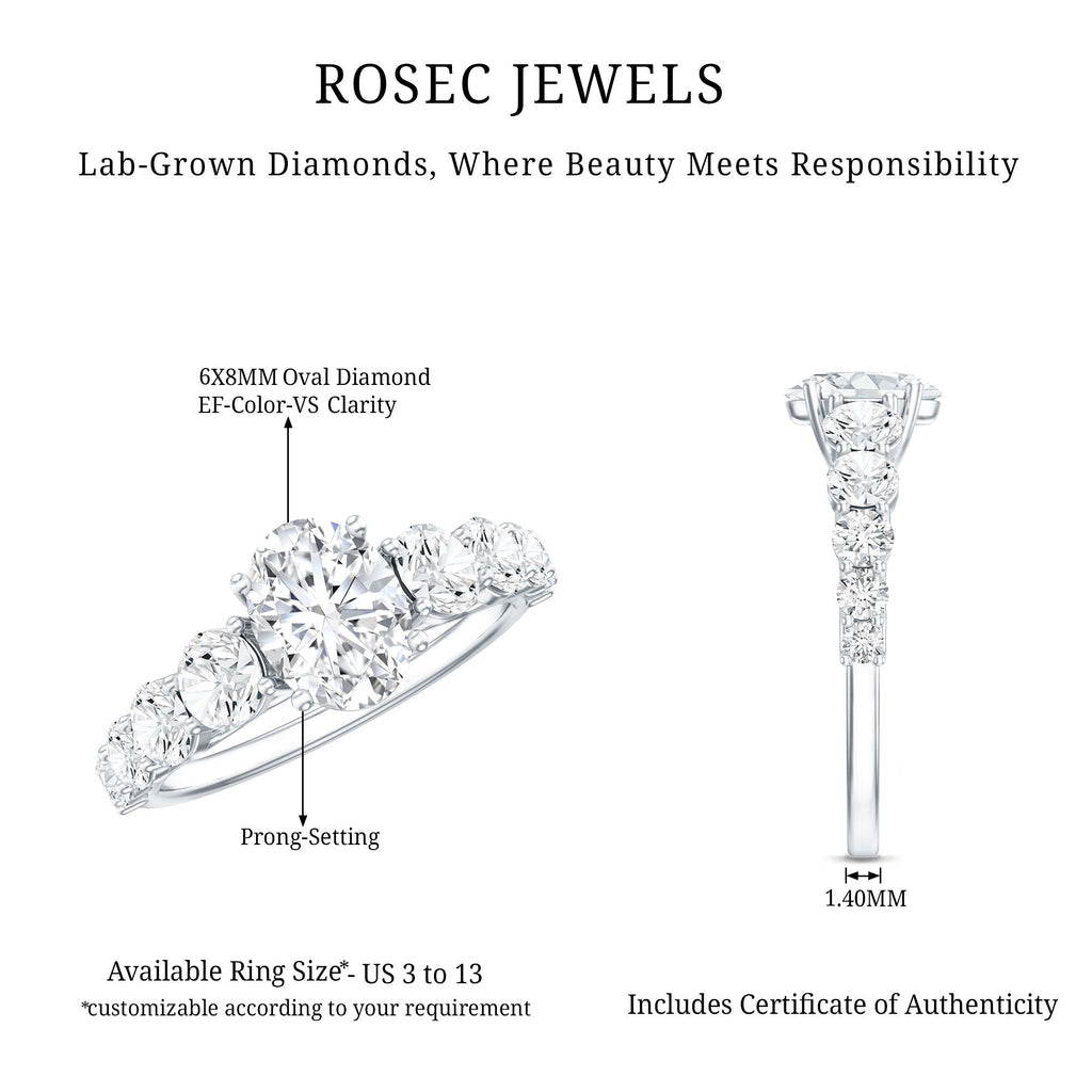 Lab Grown 1.2 Carat Diamond Oval Engagement Ring With Side Stones