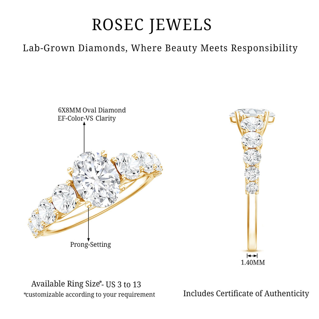 Lab Grown 1.2 Carat Diamond Oval Engagement Ring With Side Stones
