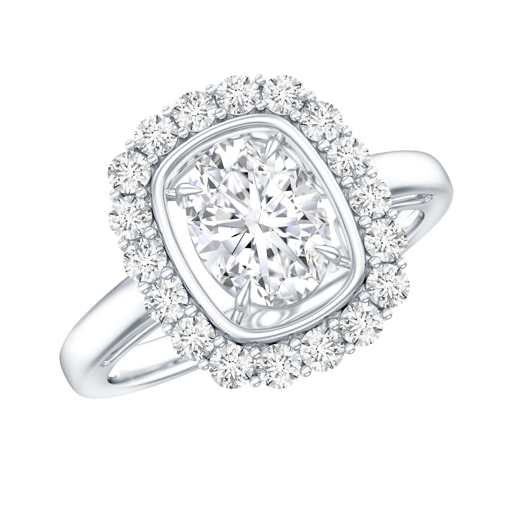 Certified 6X8 MM Oval Lab Grown Diamond Halo Engagement Ring