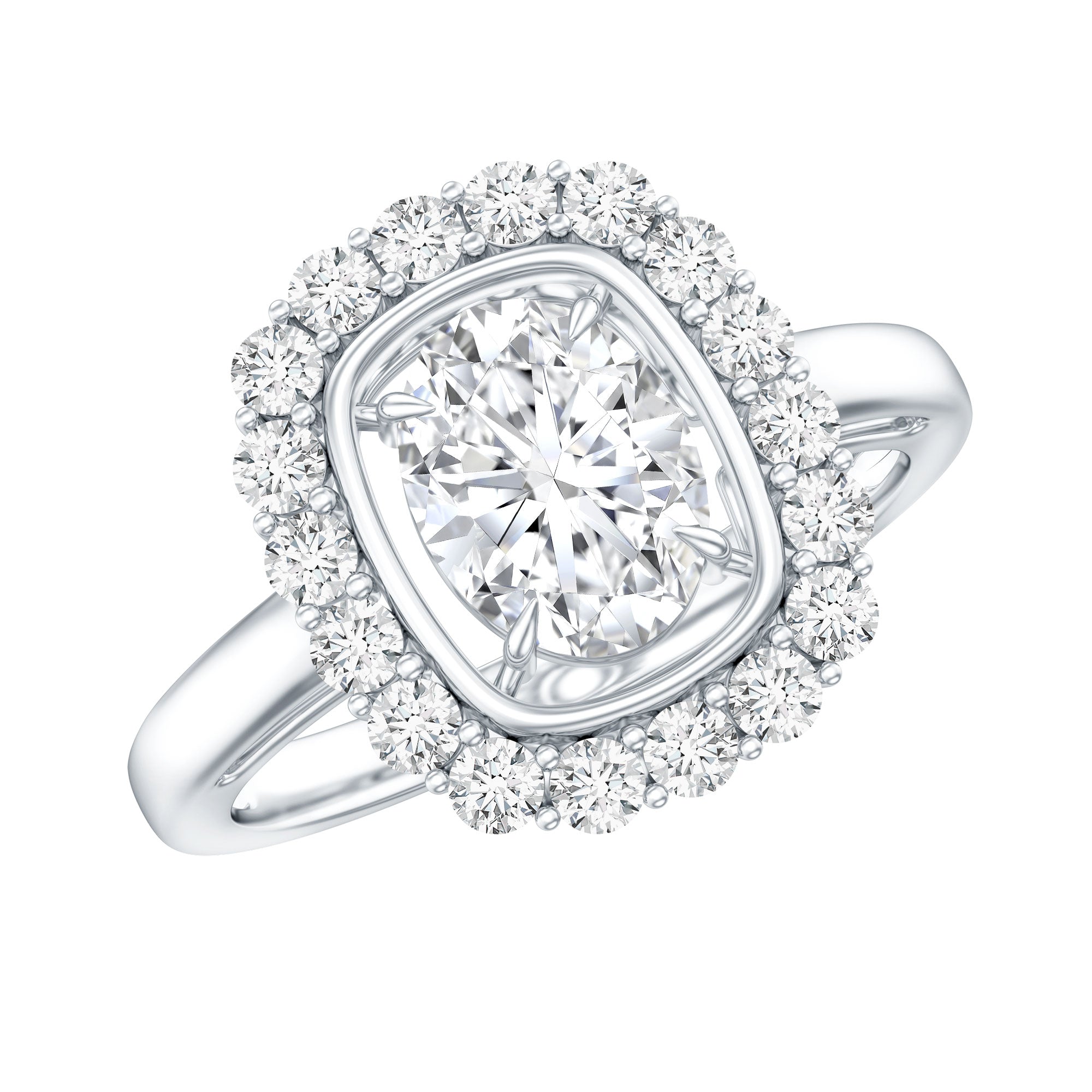 Certified 6X8 MM Oval Lab Grown Diamond Halo Engagement Ring