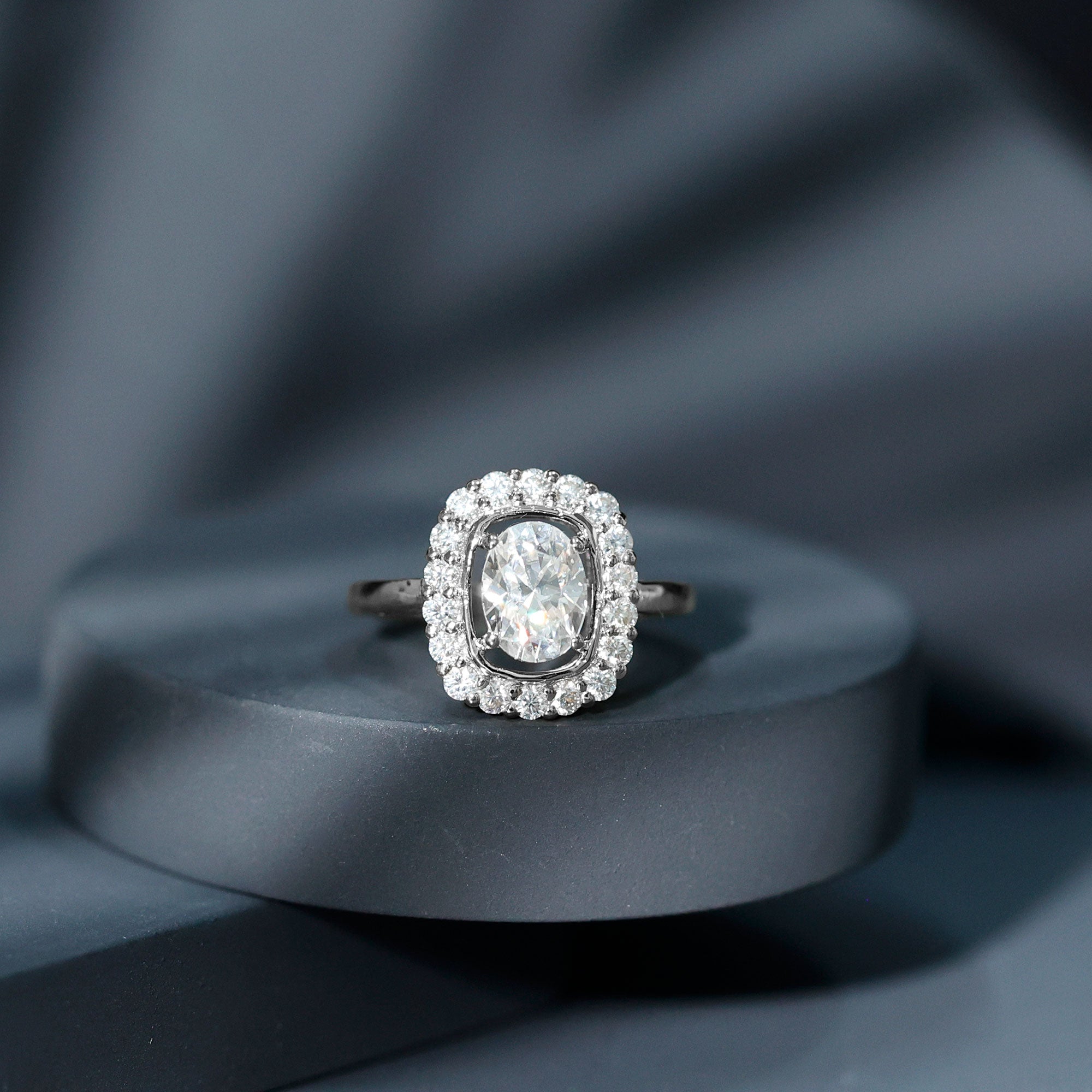 Certified 6X8 MM Oval Lab Grown Diamond Halo Engagement Ring