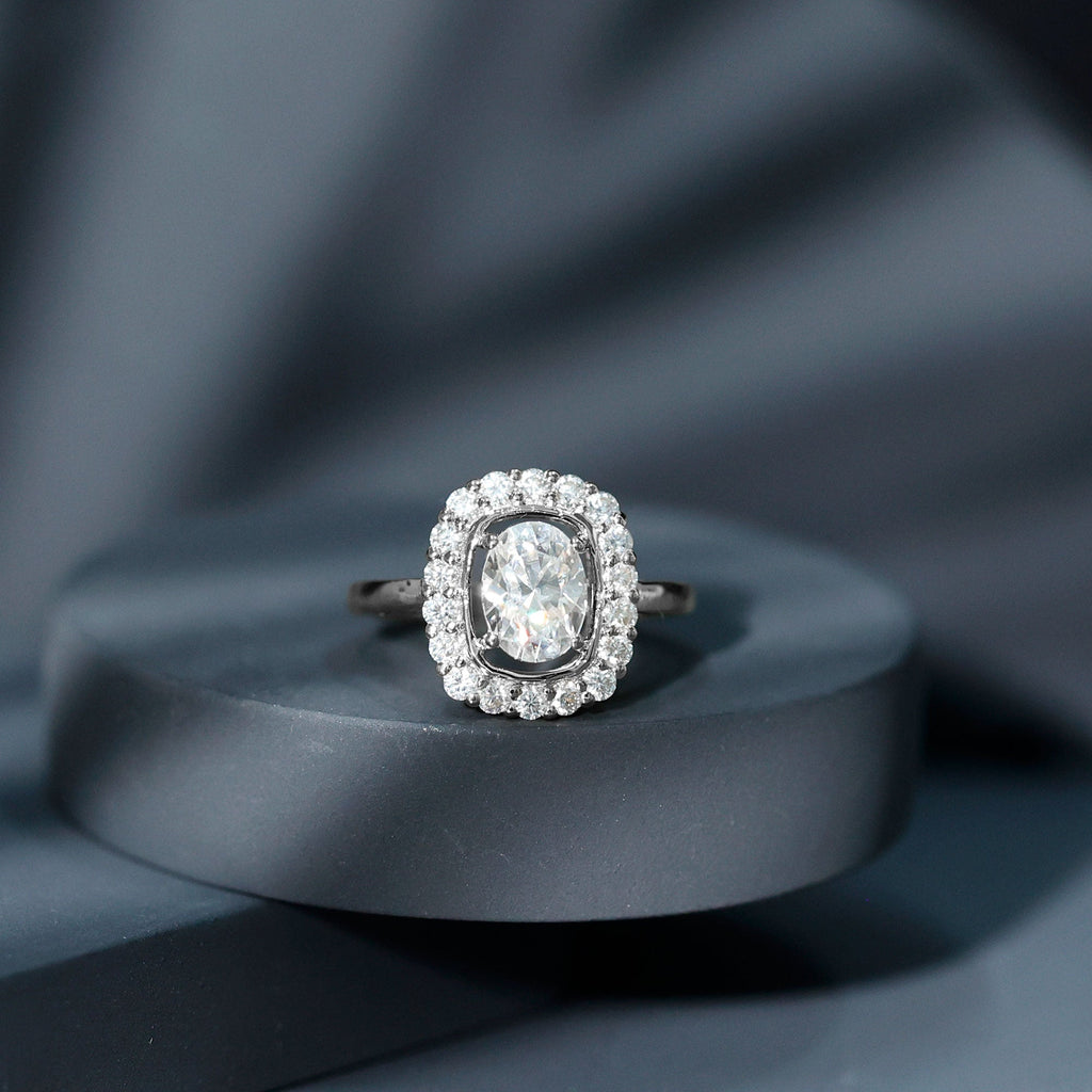 Certified 6X8 MM Oval Lab Grown Diamond Halo Engagement Ring