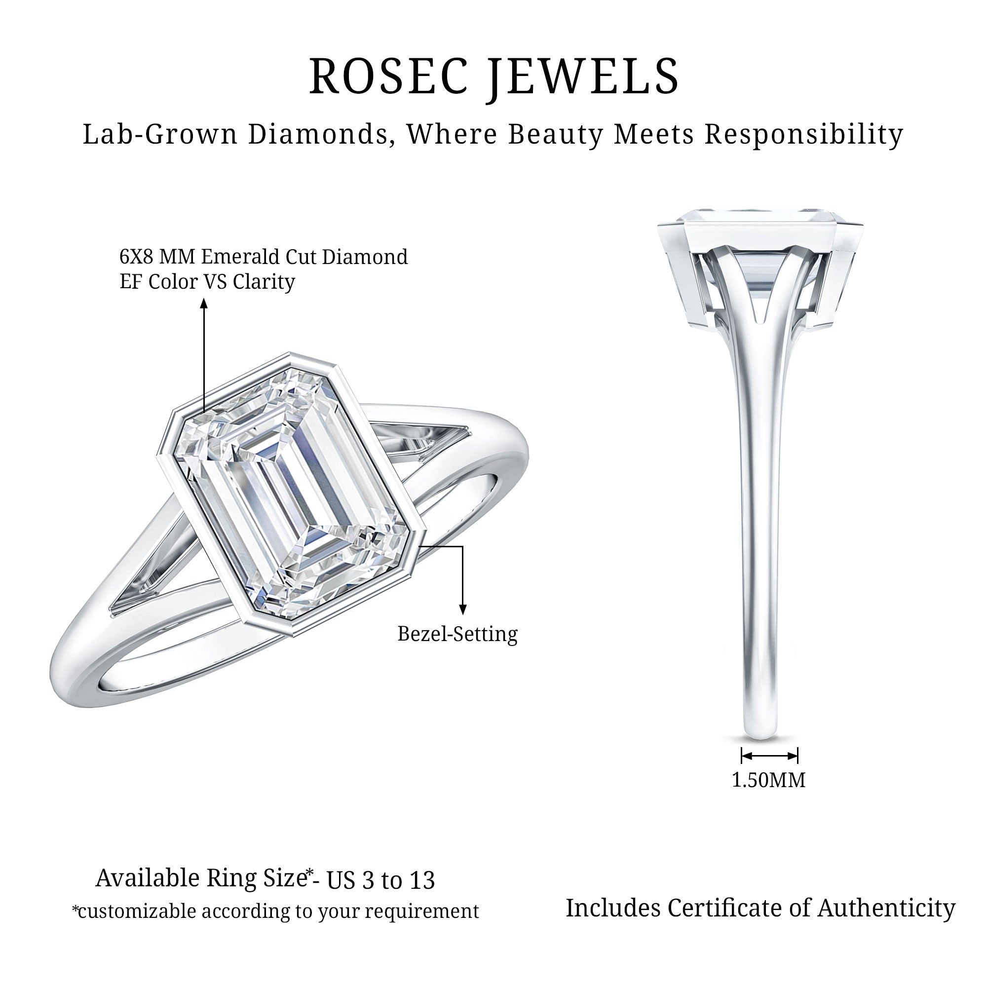 Certified 1.87 Carat Lab Grown Diamond Emerald Cut Engagement Ring