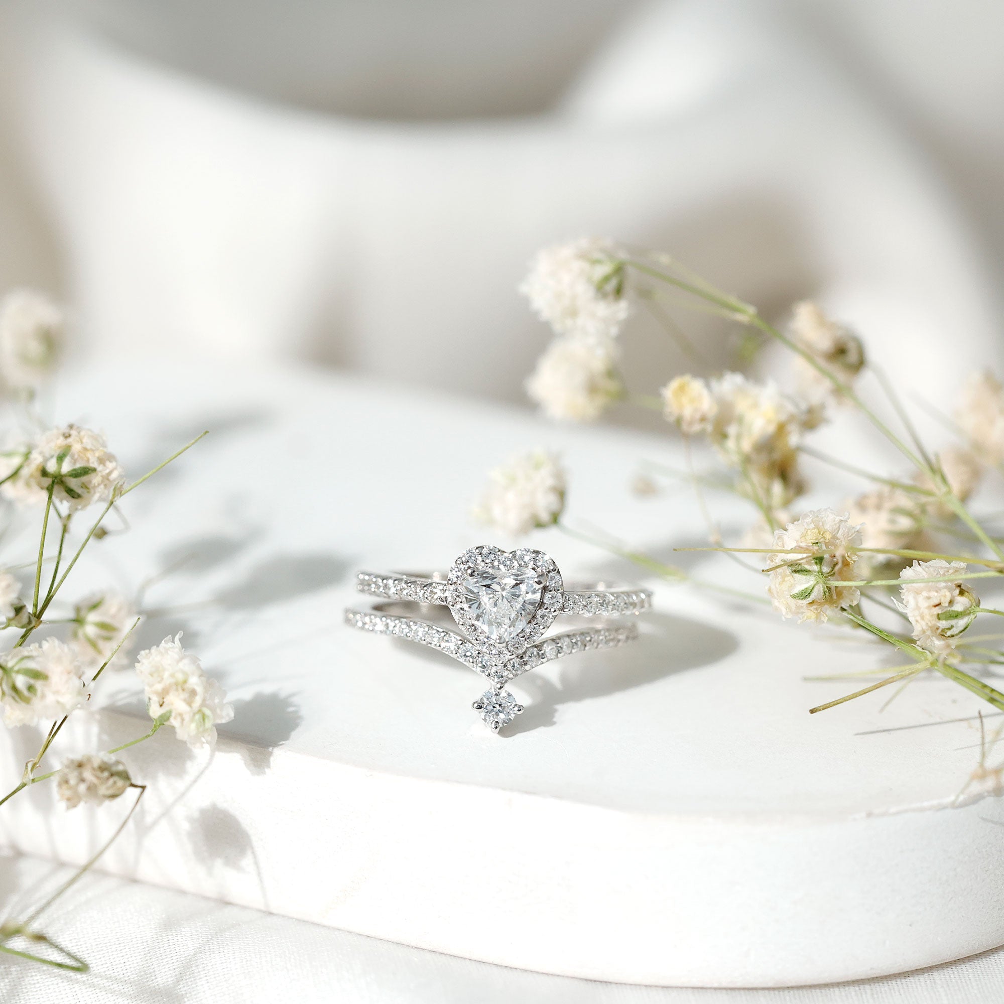 Certified 5 MM Lab Grown Diamond Heart Bridal Ring Set