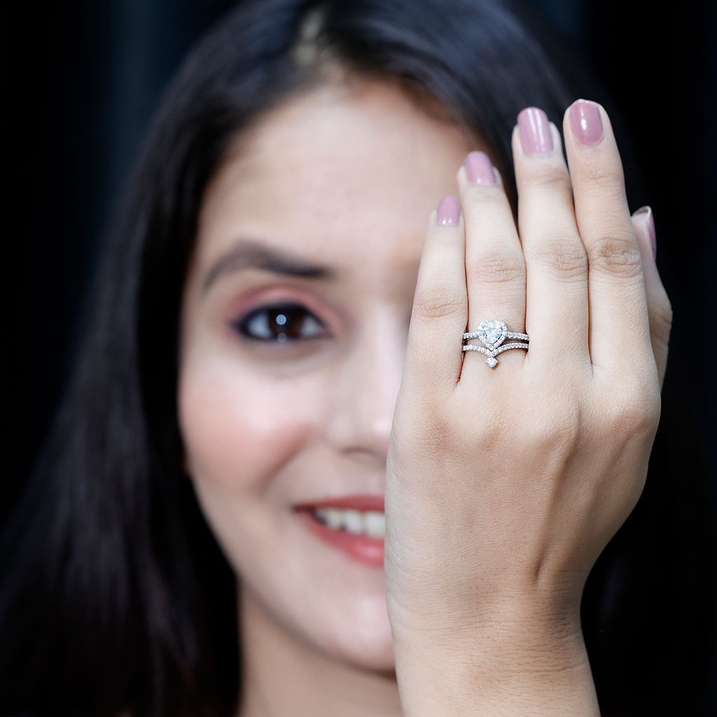Certified 5 MM Lab Grown Diamond Heart Bridal Ring Set