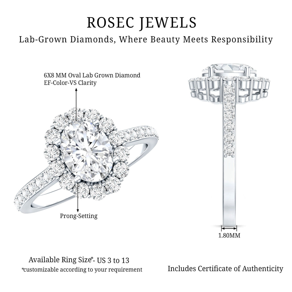 Lab Grown Diamond 1.2 Carat Oval Halo Engagement Ring With Side Stones
