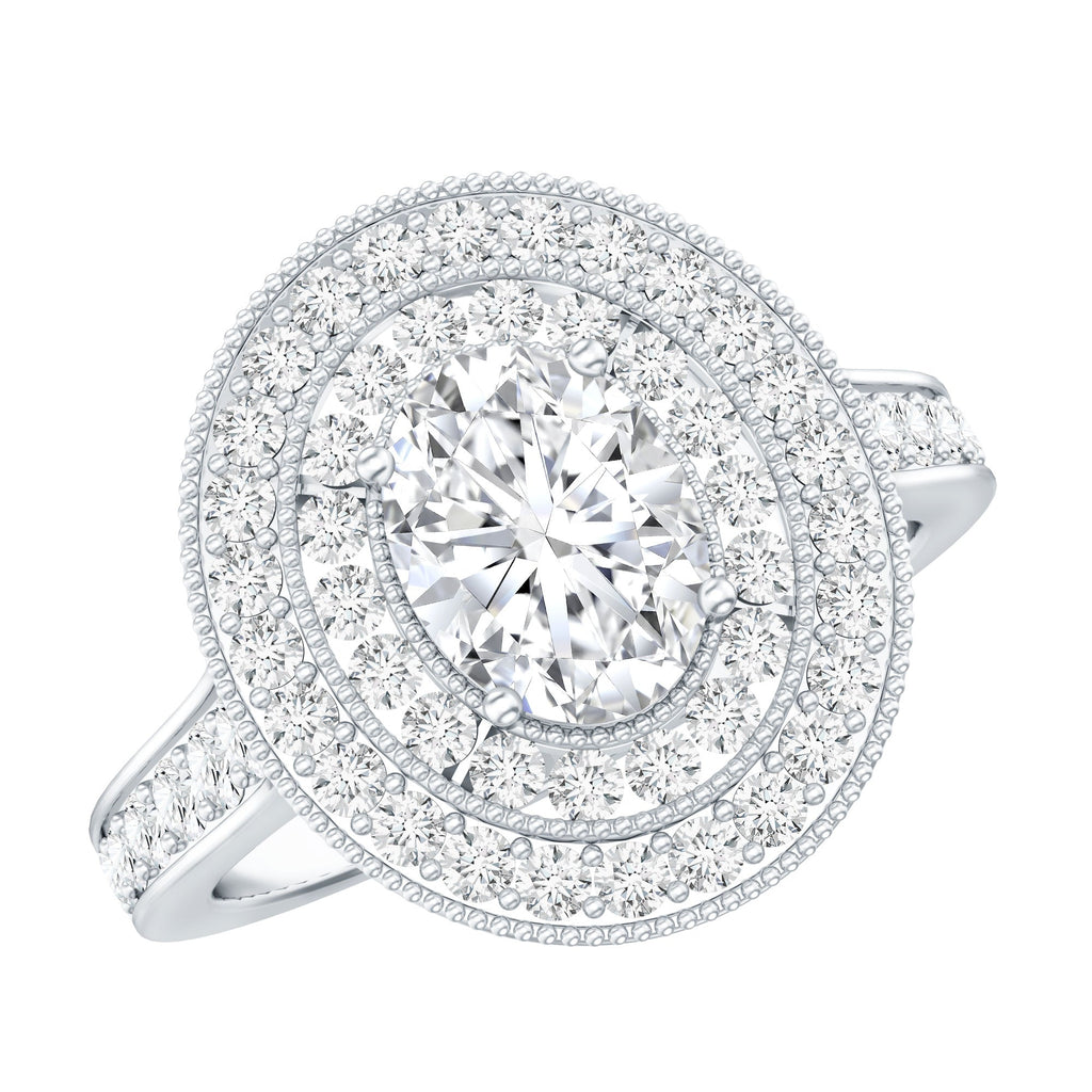 Certified 6X8 MM Oval Lab Grown Diamond Double Halo Engagement Ring