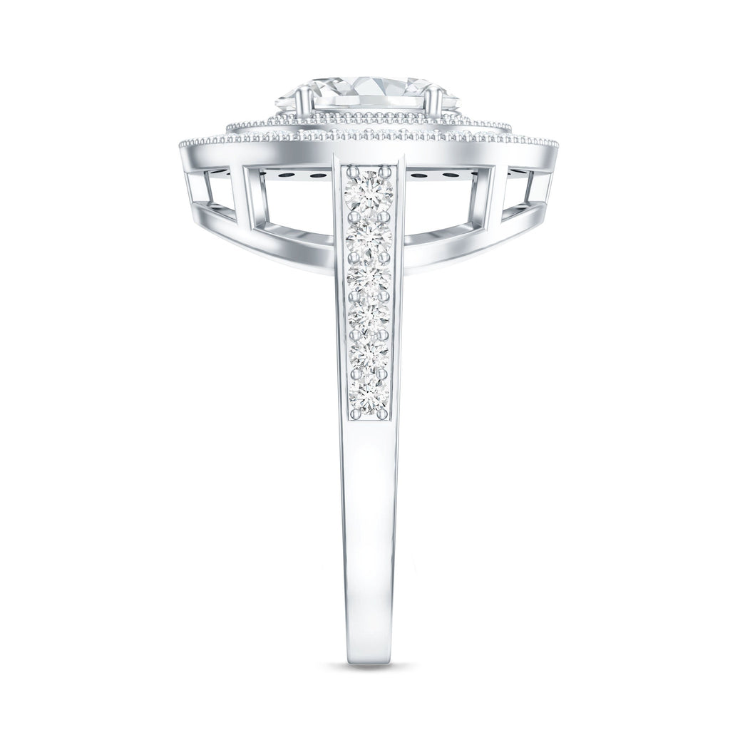 Certified 6X8 MM Oval Lab Grown Diamond Double Halo Engagement Ring