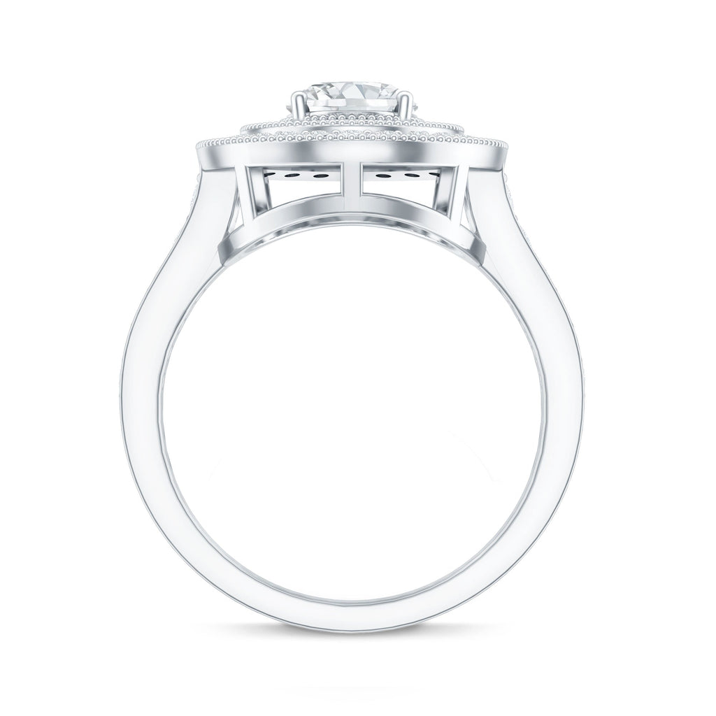 Certified 6X8 MM Oval Lab Grown Diamond Double Halo Engagement Ring