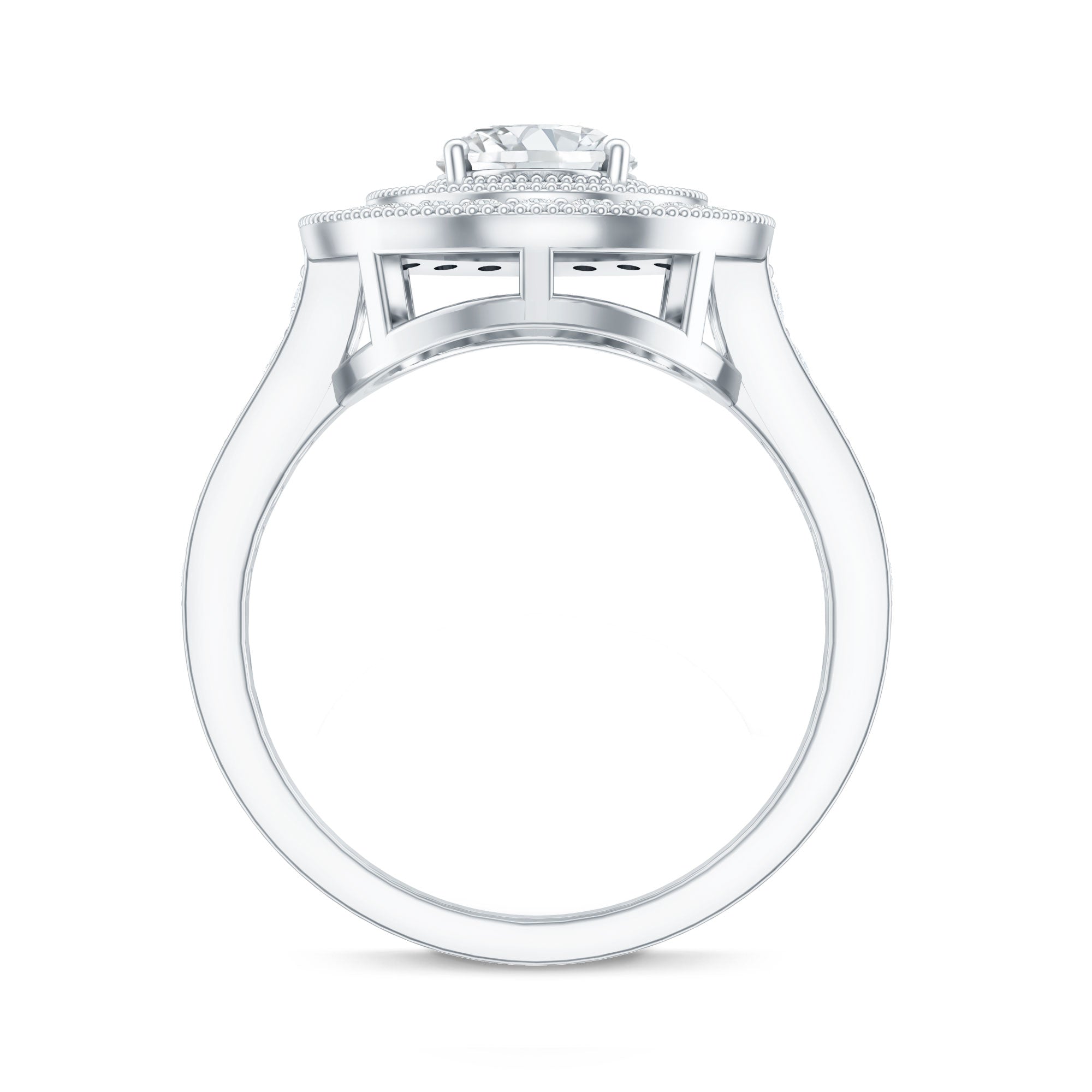 Certified 6X8 MM Oval Lab Grown Diamond Double Halo Engagement Ring