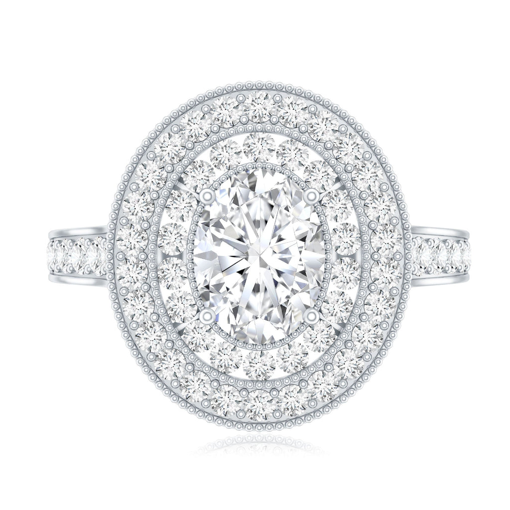 Certified 6X8 MM Oval Lab Grown Diamond Double Halo Engagement Ring