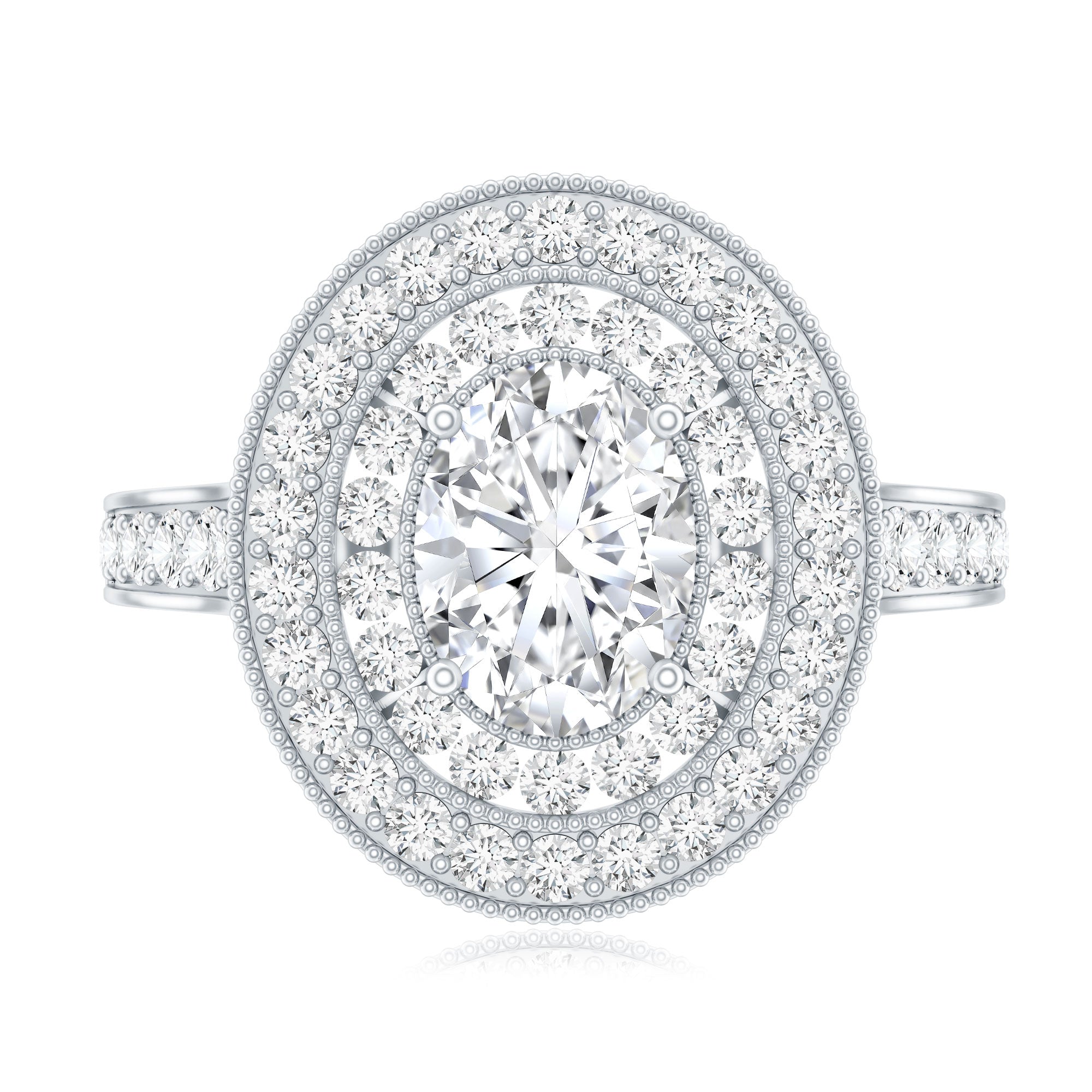 Certified 6X8 MM Oval Lab Grown Diamond Double Halo Engagement Ring