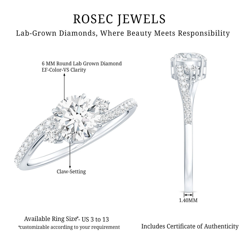 Lab Grown Diamond 6 MM Solitaire Engagement Ring With Side Stones