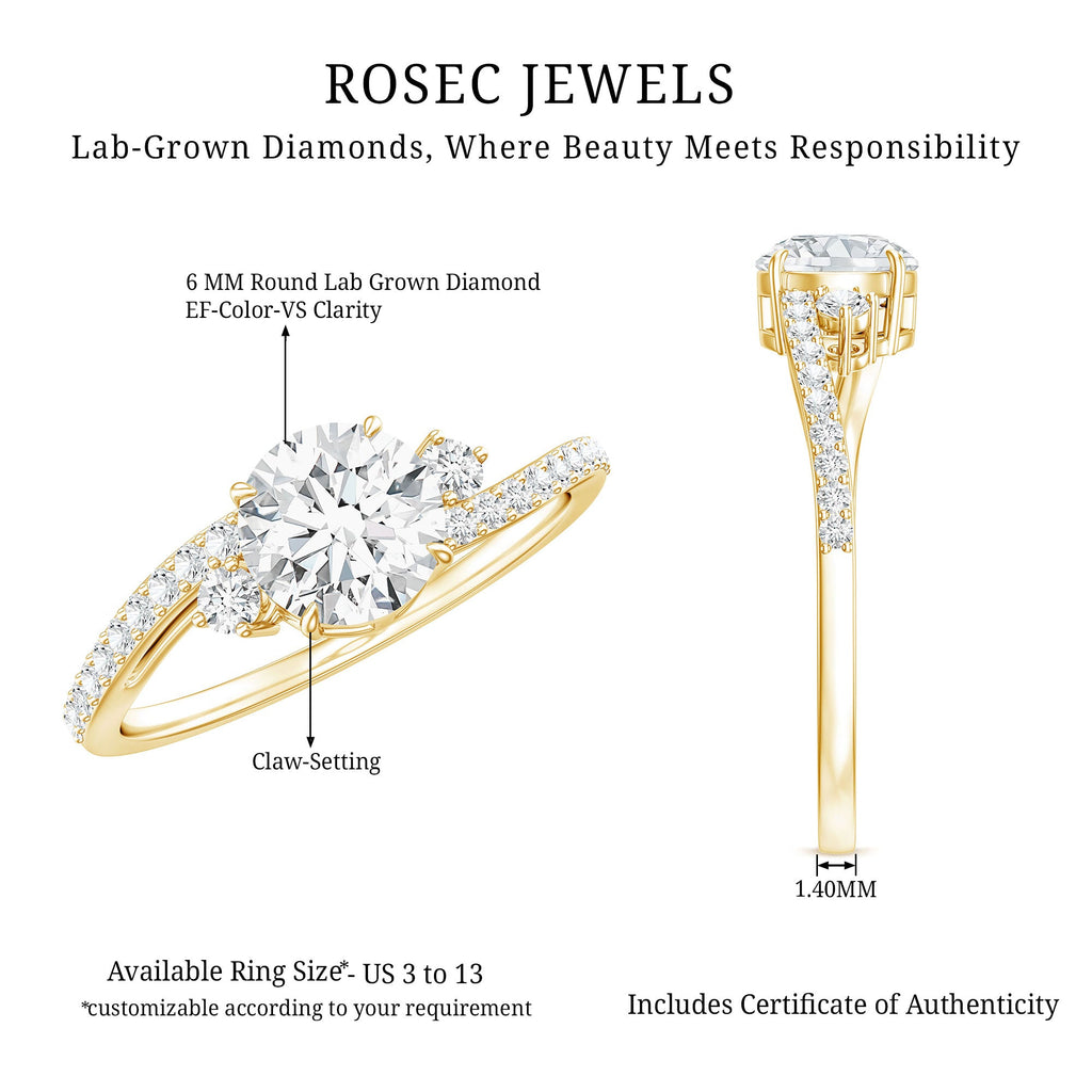 Lab Grown Diamond 6 MM Solitaire Engagement Ring With Side Stones