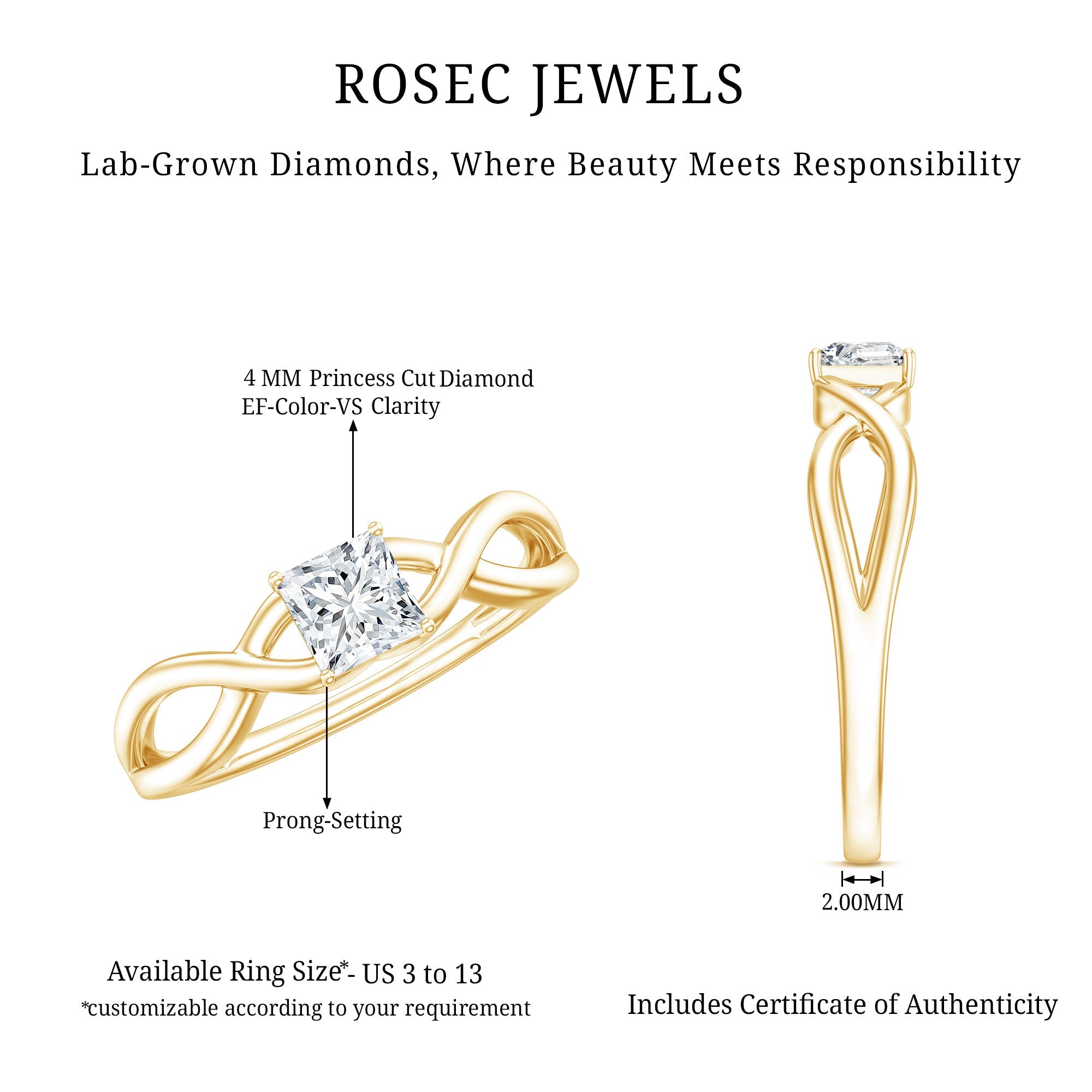 Certified Lab Princess Cut Diamond Infinity Promise Ring