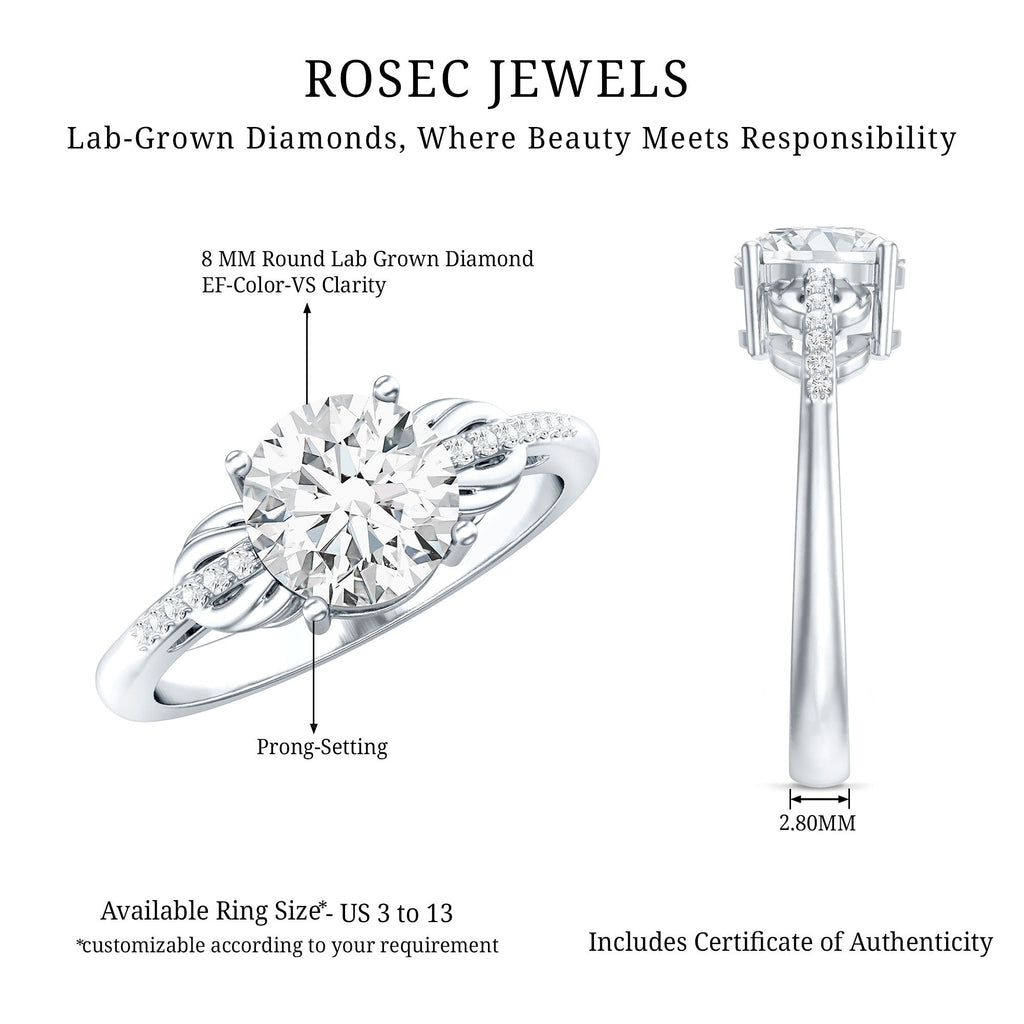Certified 8 MM Round Lab Grown Diamond Unique Engagement Ring