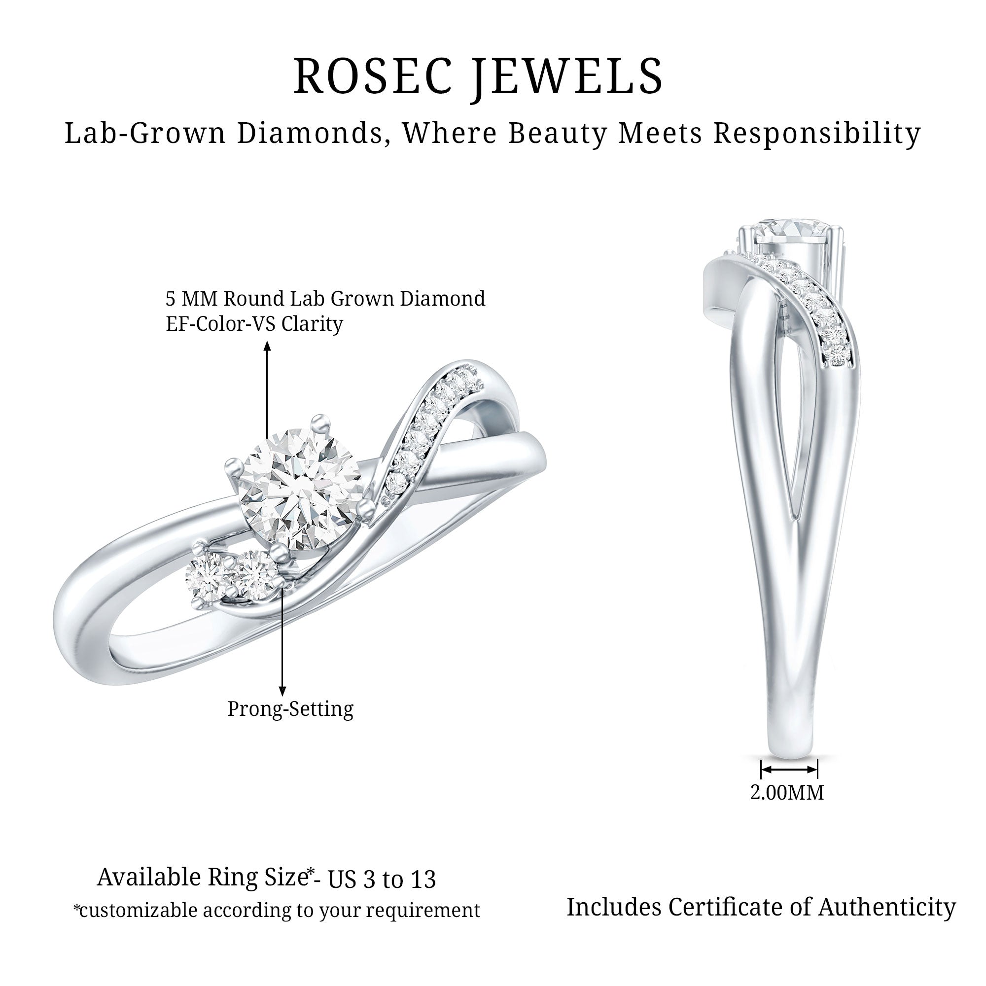 Certified 5 MM Lab Grown Diamond Proposal Ring For Women