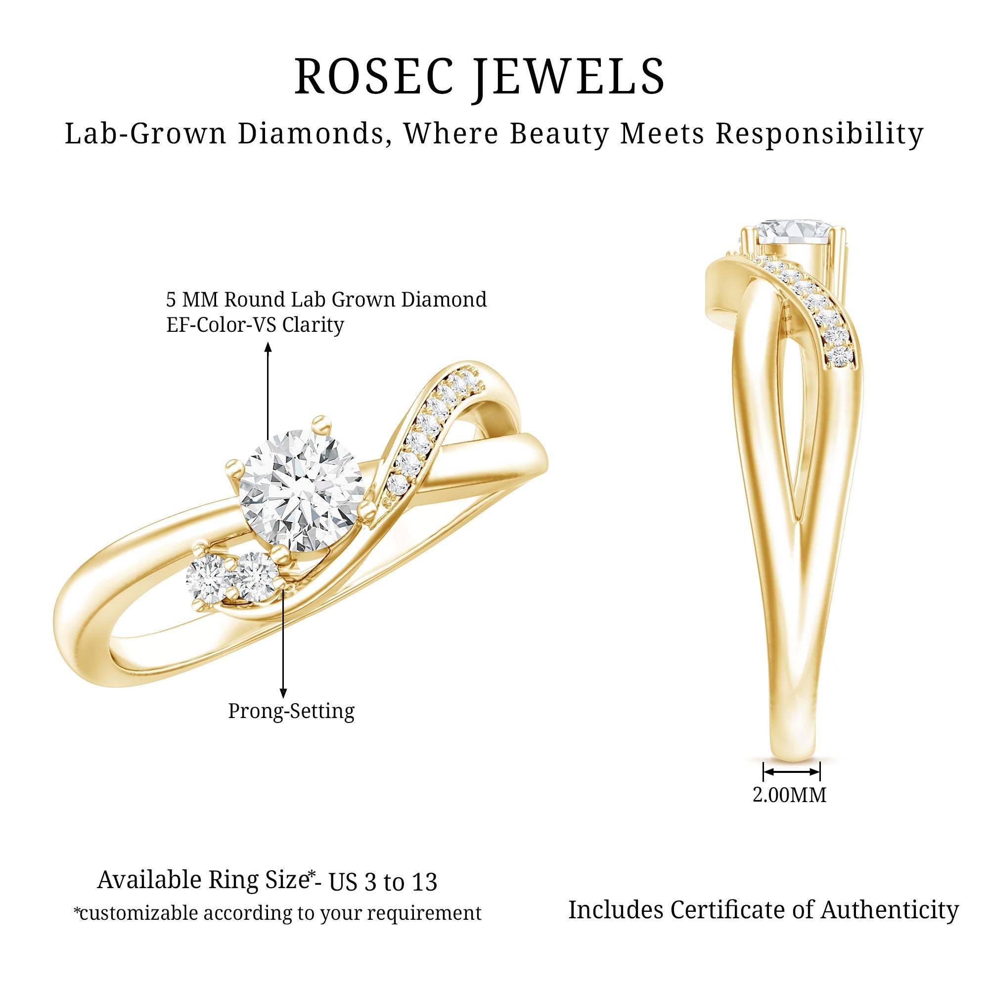 Certified 5 MM Lab Grown Diamond Proposal Ring For Women