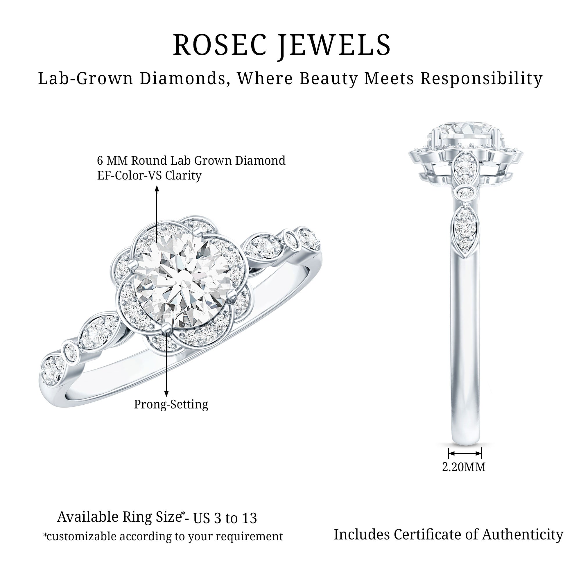 Certified 6MM Lab Grown Diamond Nature Engagement Ring