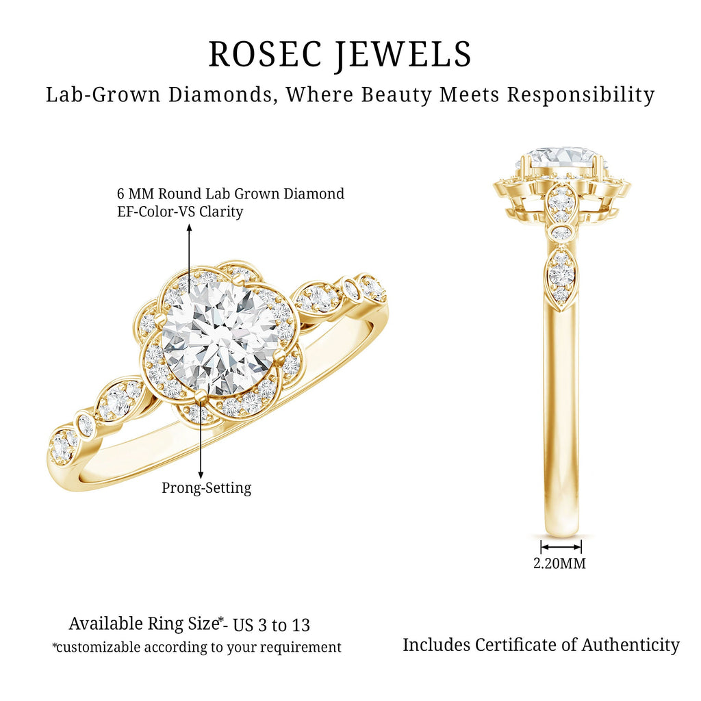 Certified 6MM Lab Grown Diamond Nature Engagement Ring