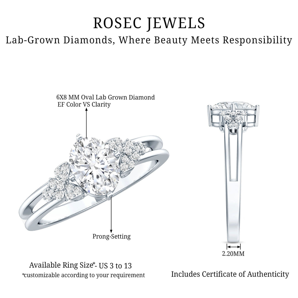 Certified 6X8MM Oval Lab Grown Diamond Designer Engagement Ring