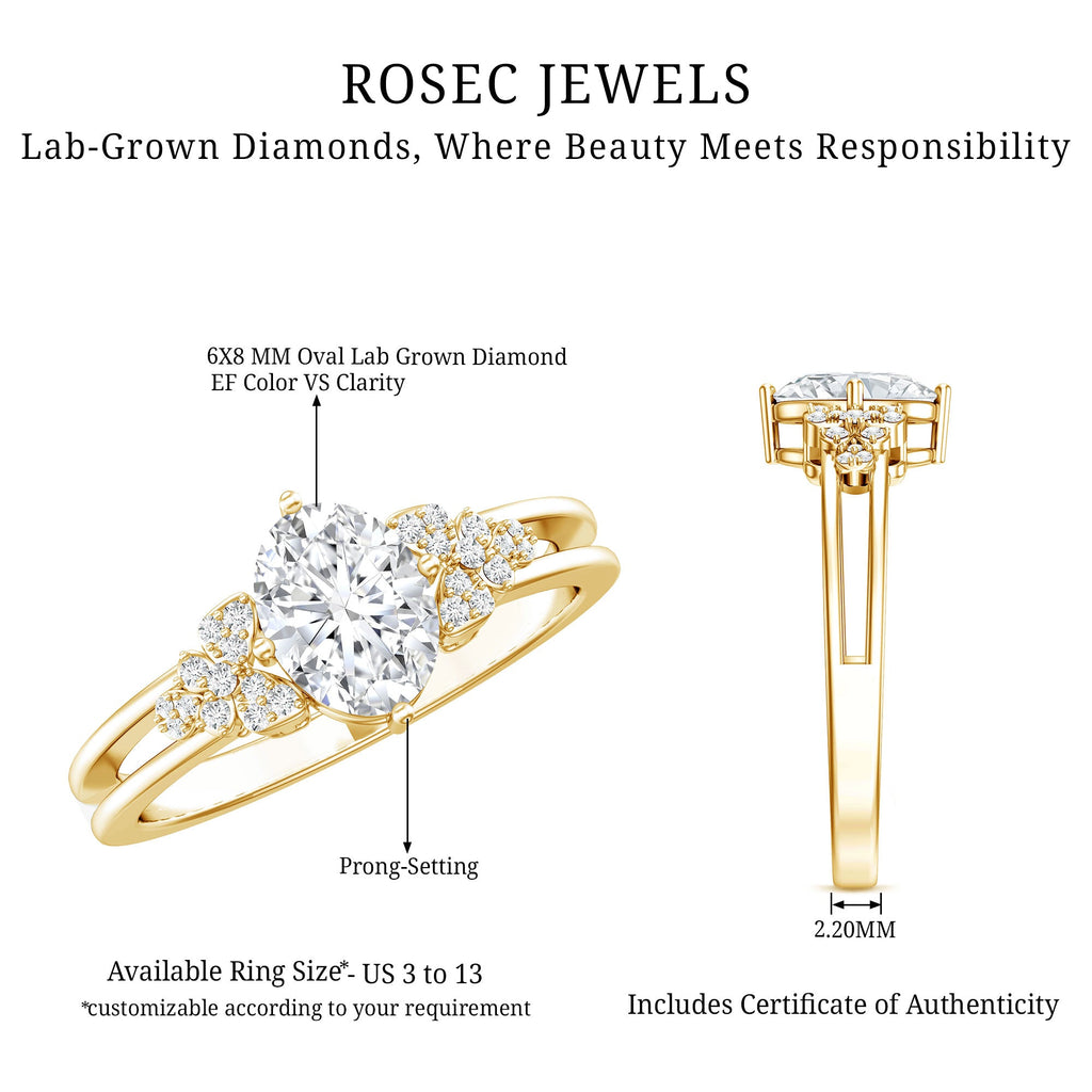 Certified 6X8MM Oval Lab Grown Diamond Designer Engagement Ring