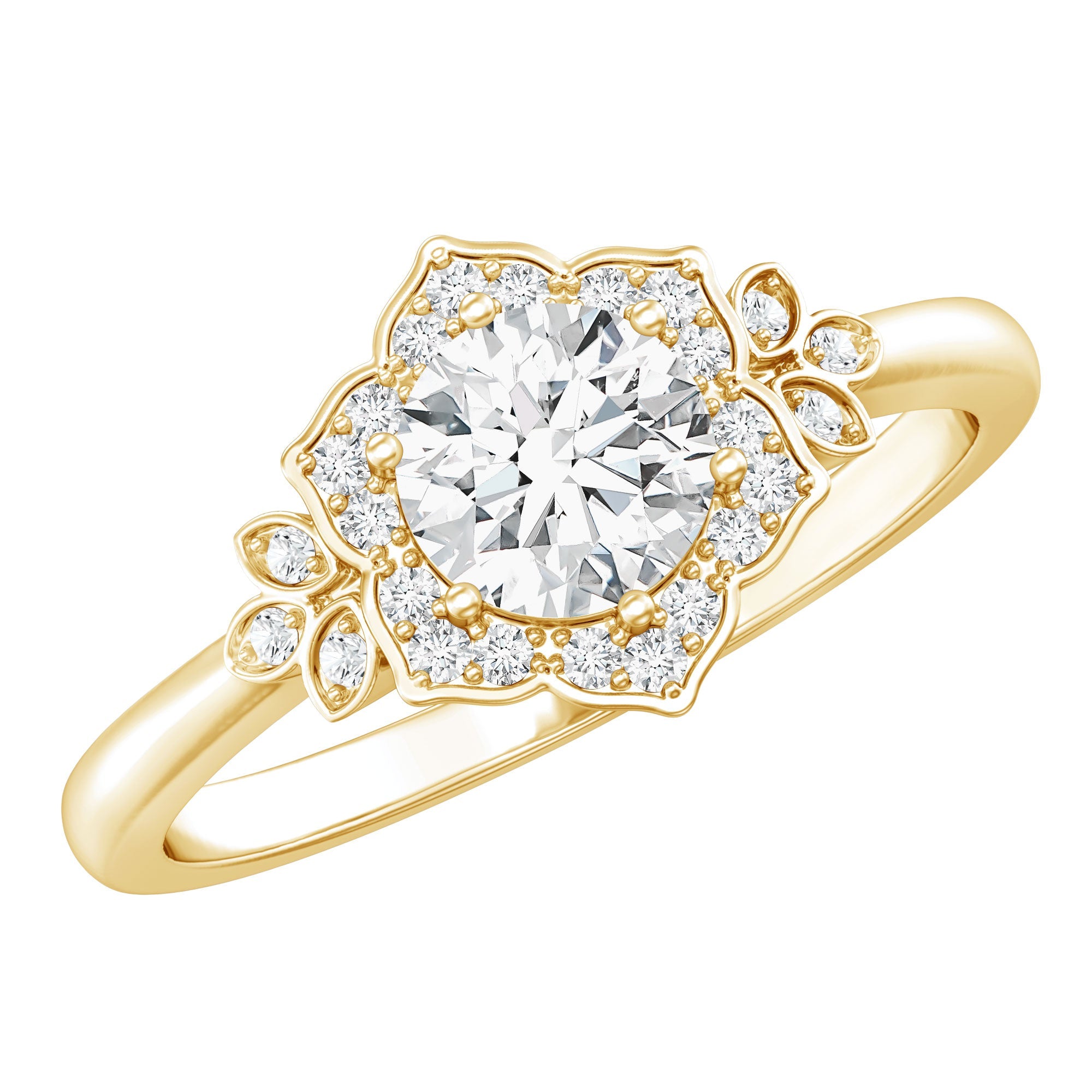 Certified Lab Grown Diamond Art Deco Flower Engagement Ring