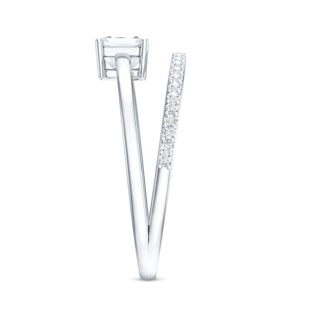 Lab Grown Diamond 6X8MM Emerald Cut Engagement Ring With Diamond Studded Shank