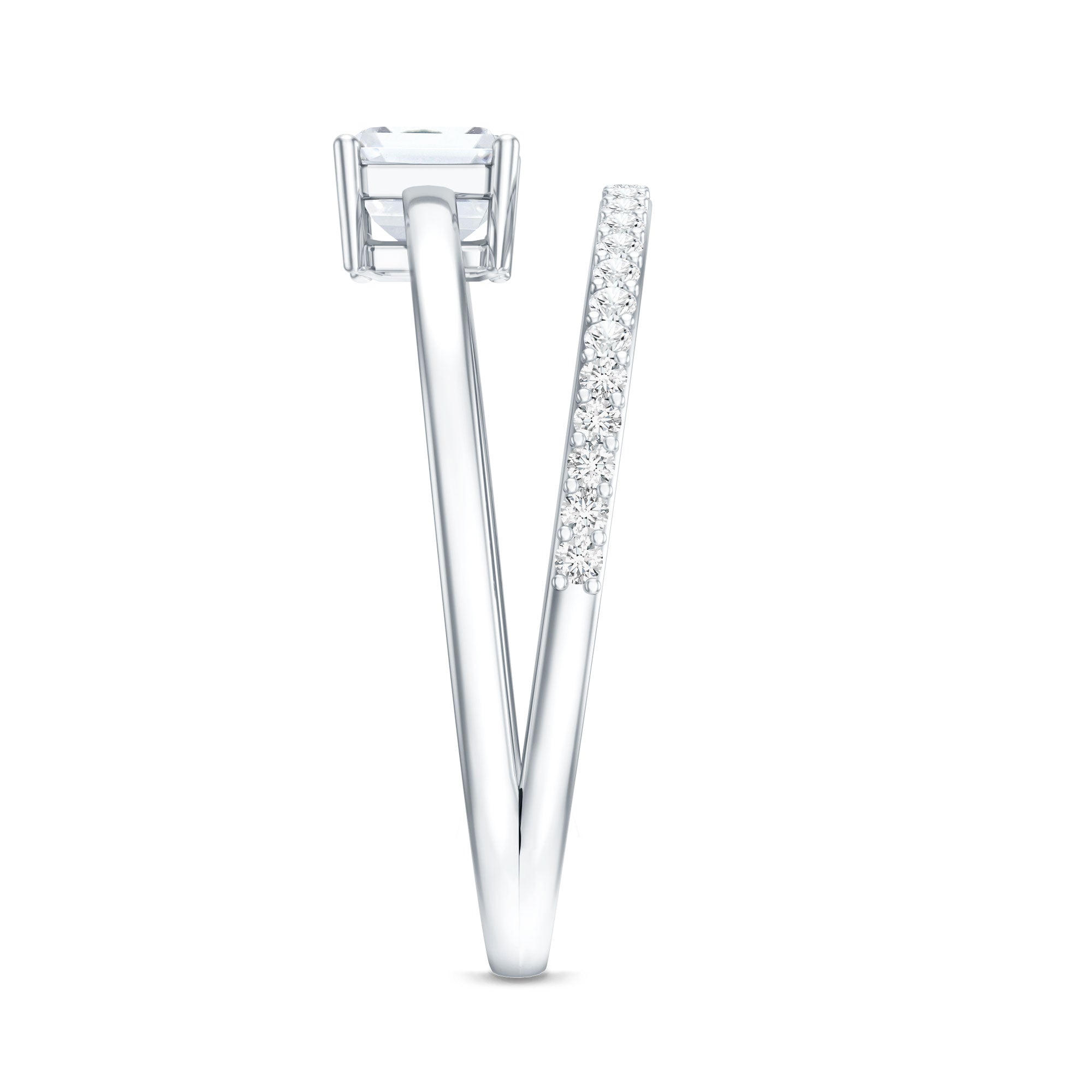 Lab Grown Diamond 6X8MM Emerald Cut Engagement Ring With Diamond Studded Shank