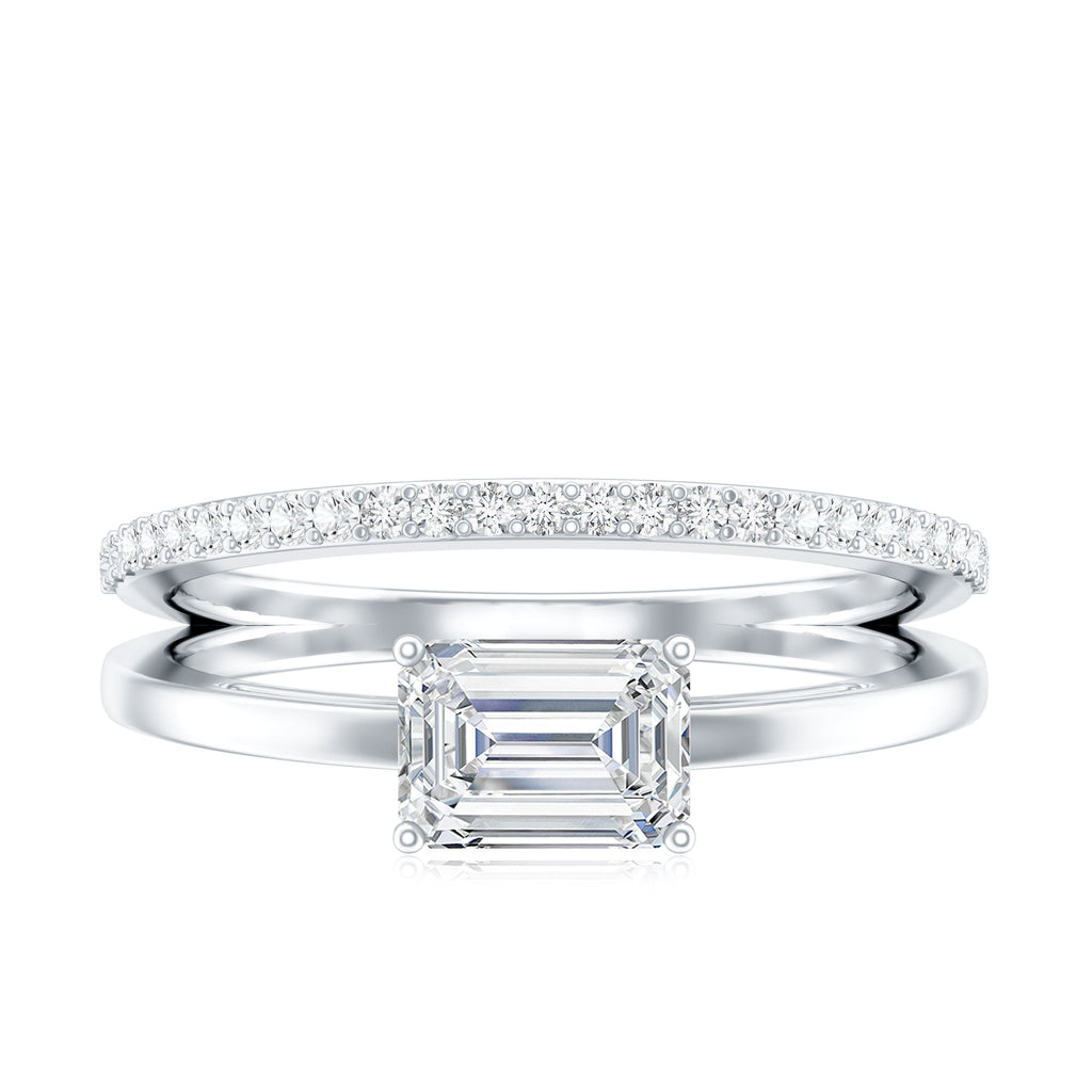 Lab Grown Diamond 6X8MM Emerald Cut Engagement Ring With Diamond Studded Shank