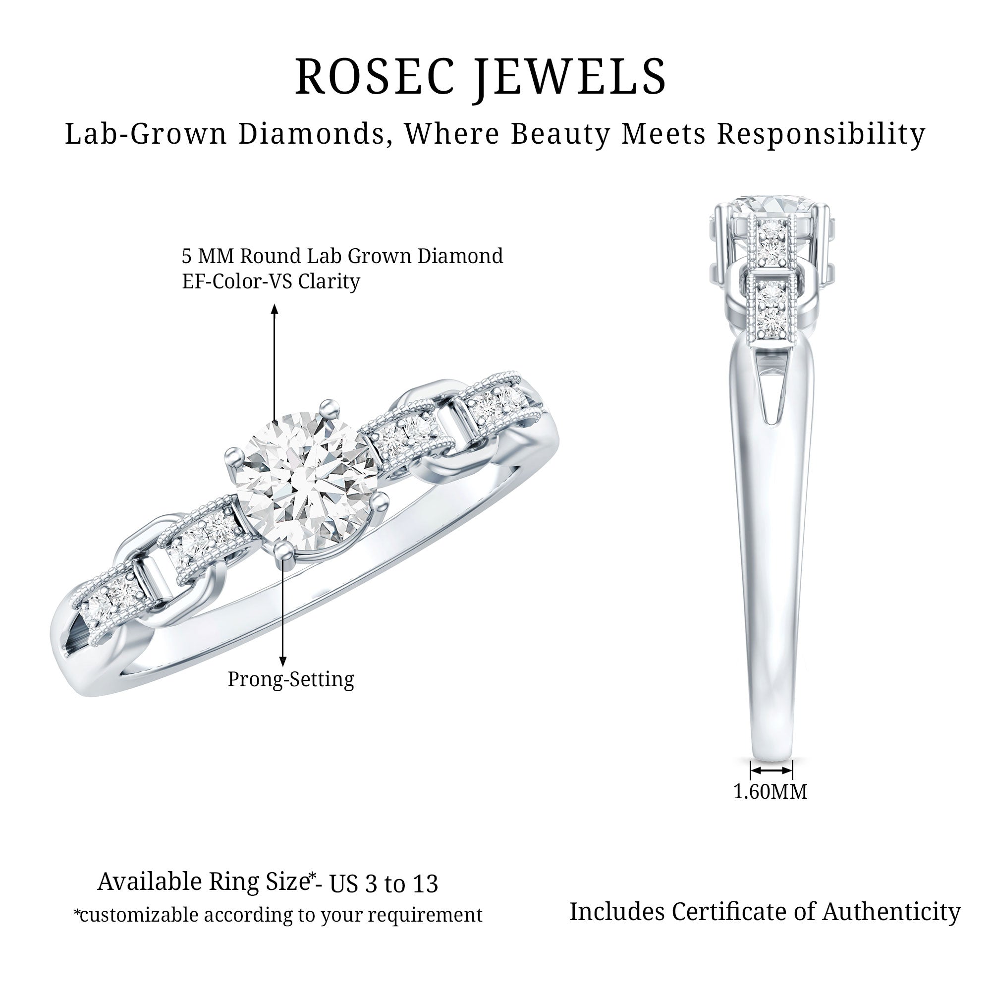 Certified 5 MM Lab Grown Diamond Promise Ring For Her