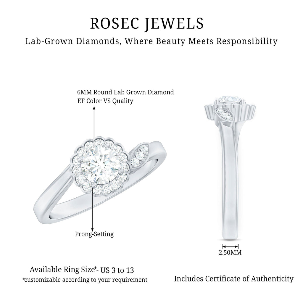 Certified 5 MM Lab Grown Diamond Floral Engagement Ring