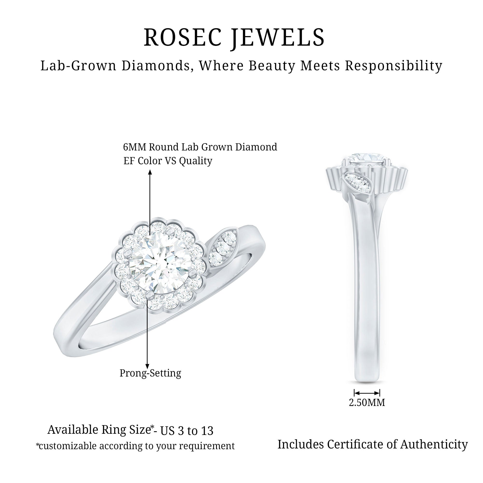 Certified 5 MM Lab Grown Diamond Floral Engagement Ring