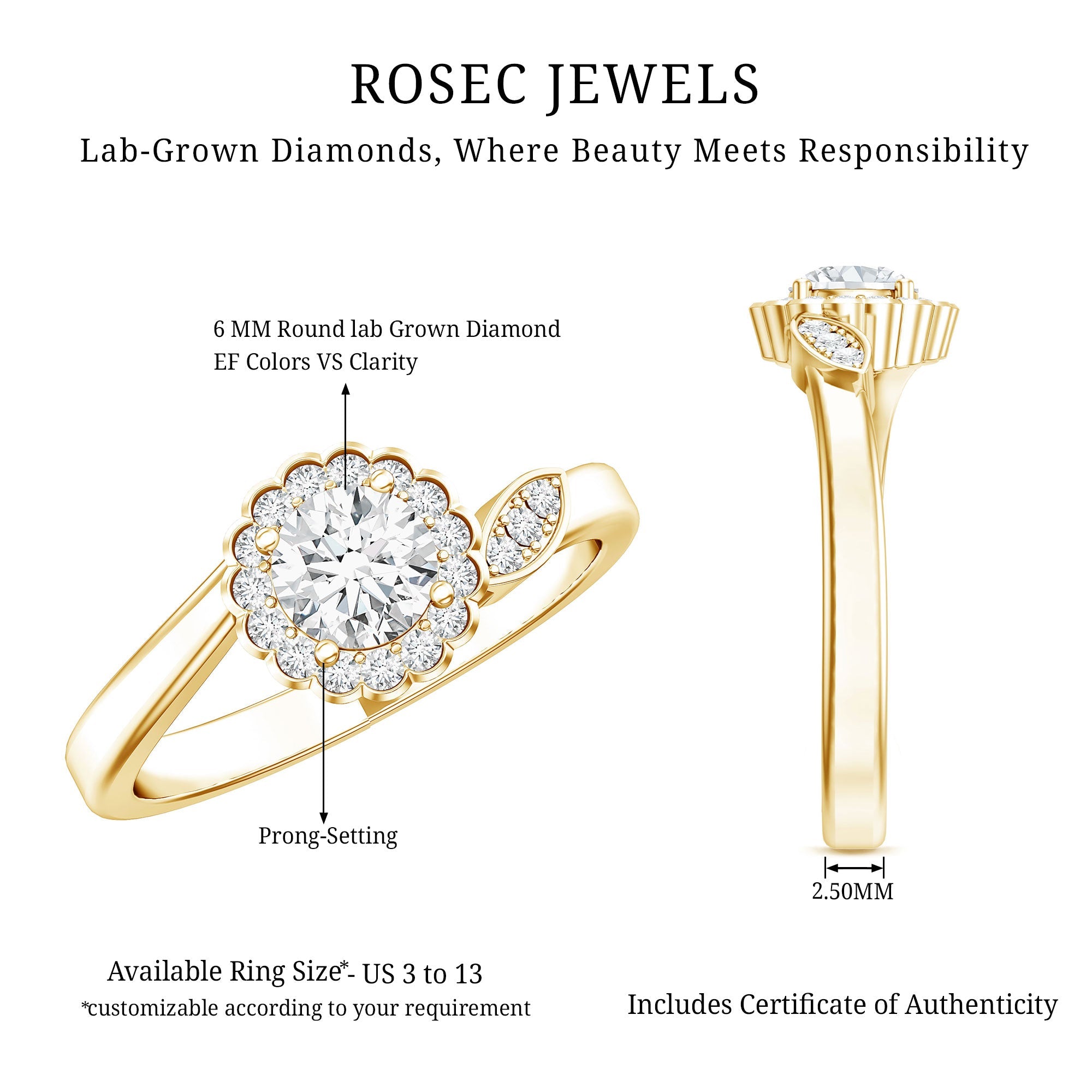 Certified 5 MM Lab Grown Diamond Floral Engagement Ring