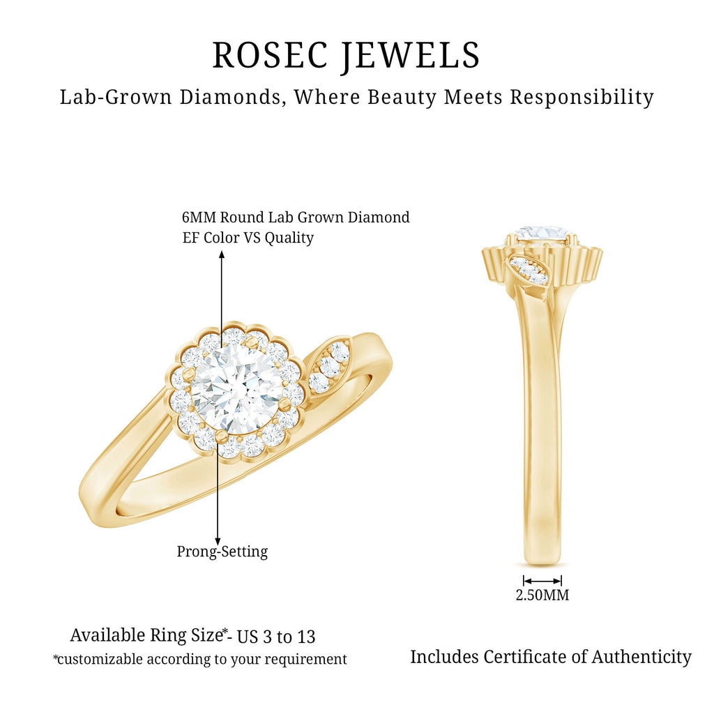 Certified 5 MM Lab Grown Diamond Floral Engagement Ring