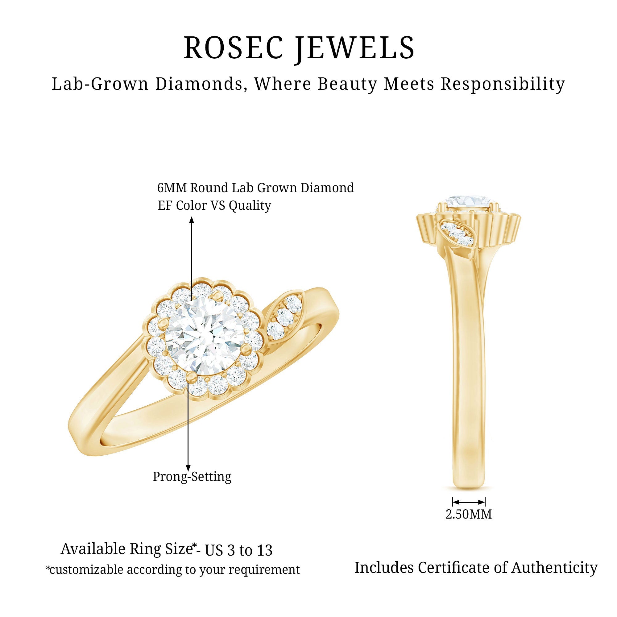Certified 5 MM Lab Grown Diamond Floral Engagement Ring