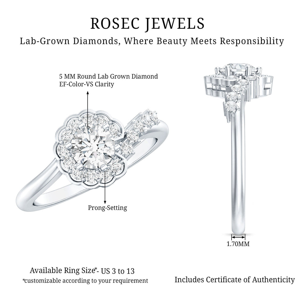 Certified 5 MM Lab Grown Diamond Nature Inspired Engagement Ring