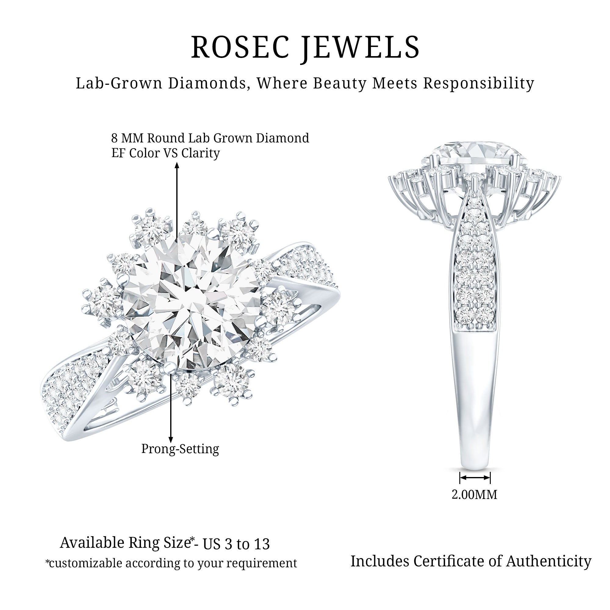 Certified 2 Carat Lab Grown Diamond Non Traditional Engagement Ring