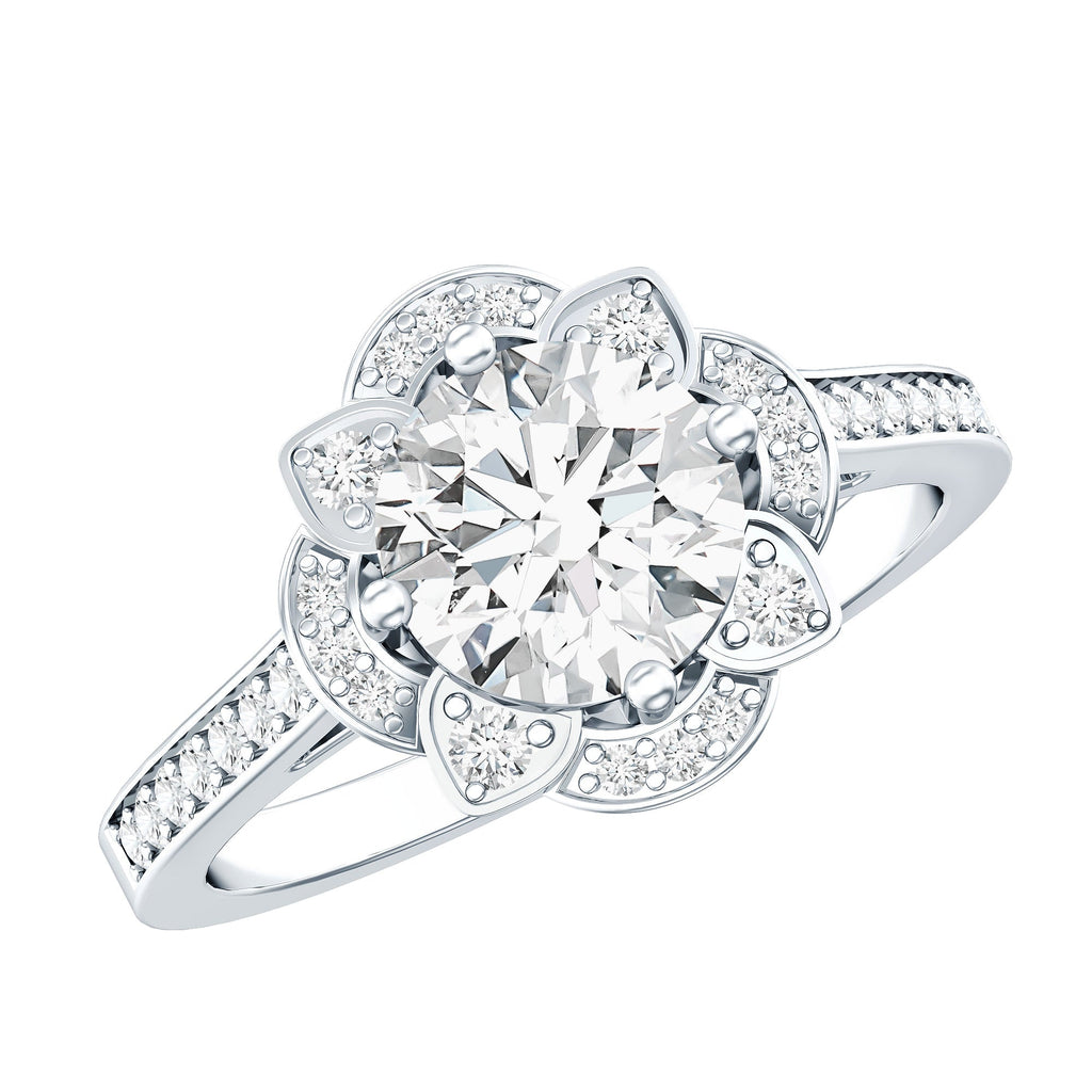 8 MM Lab Grown Diamond Vintage Engagement Ring With Diamond Studded Shank
