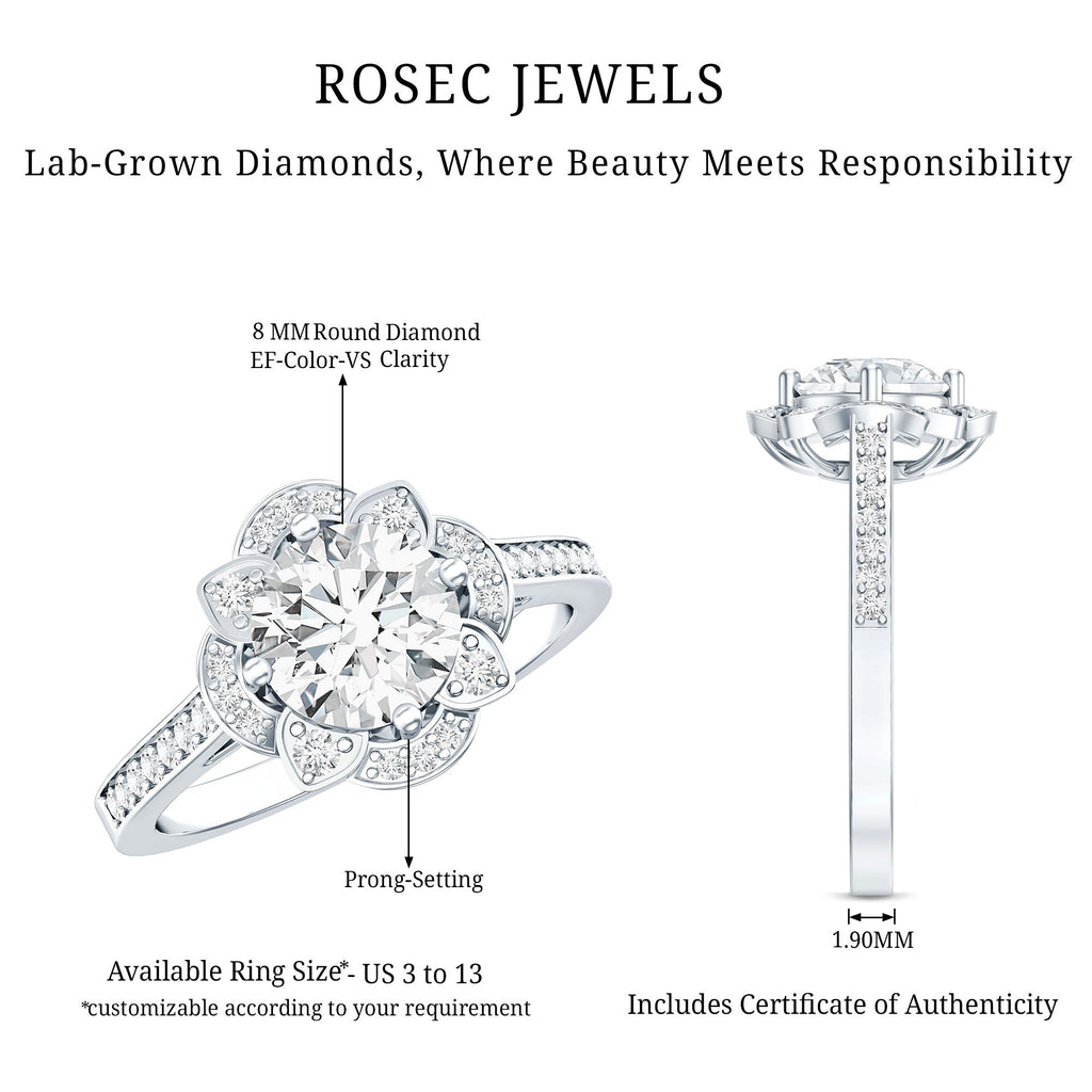 8 MM Lab Grown Diamond Vintage Engagement Ring With Diamond Studded Shank
