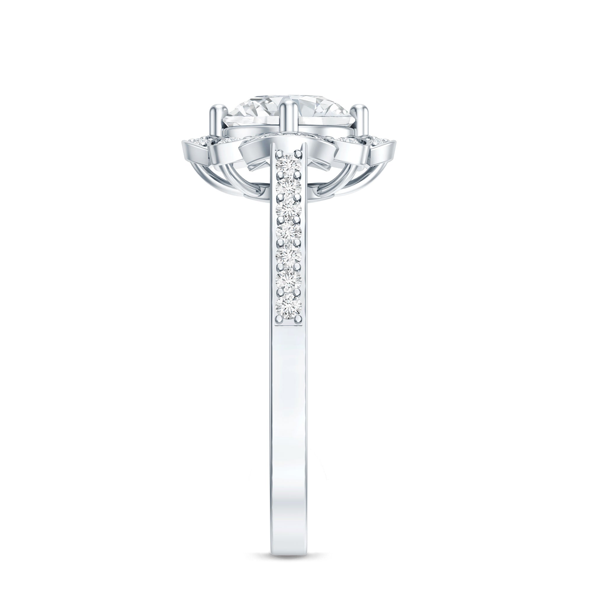 8 MM Lab Grown Diamond Vintage Engagement Ring With Diamond Studded Shank