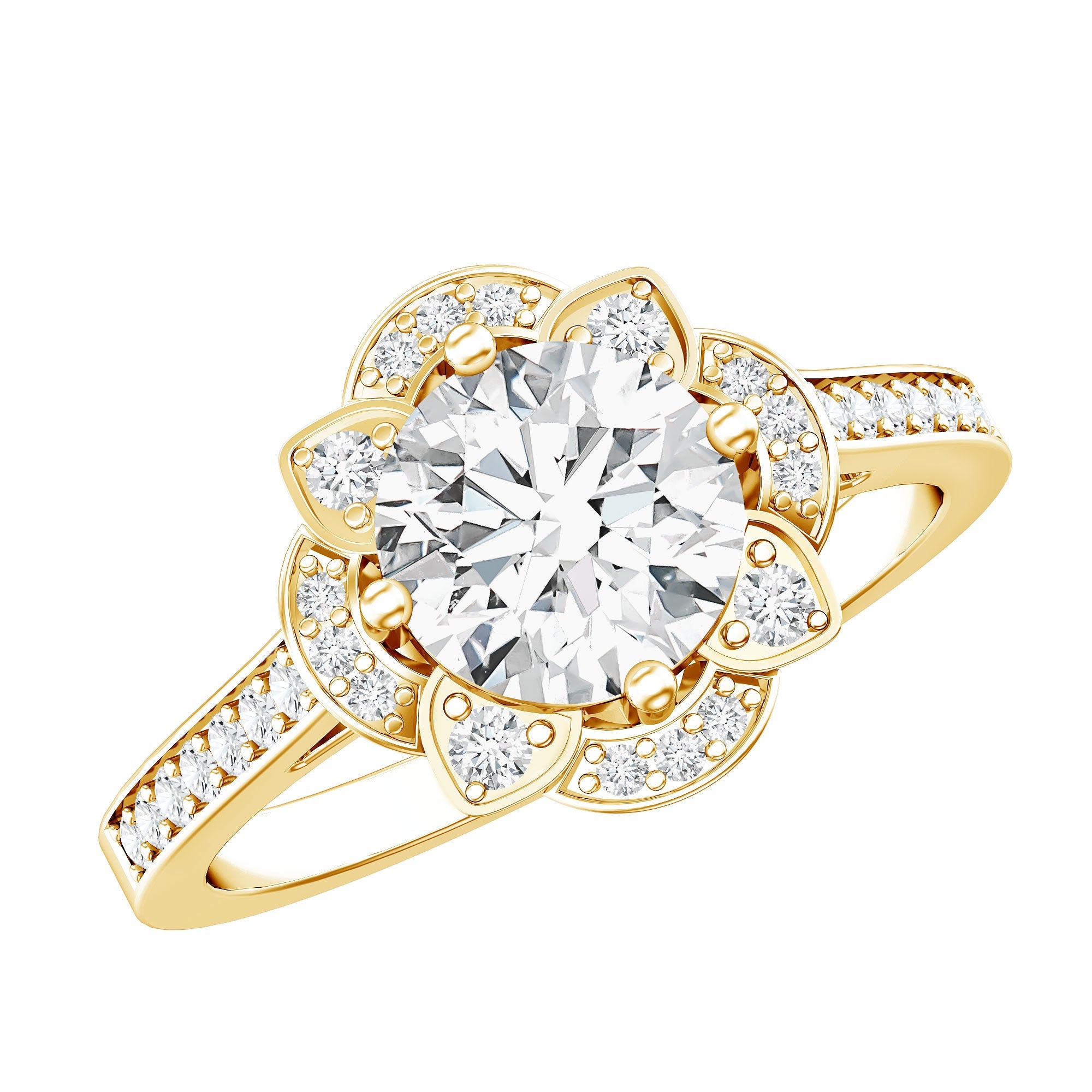 8 MM Lab Grown Diamond Vintage Engagement Ring With Diamond Studded Shank