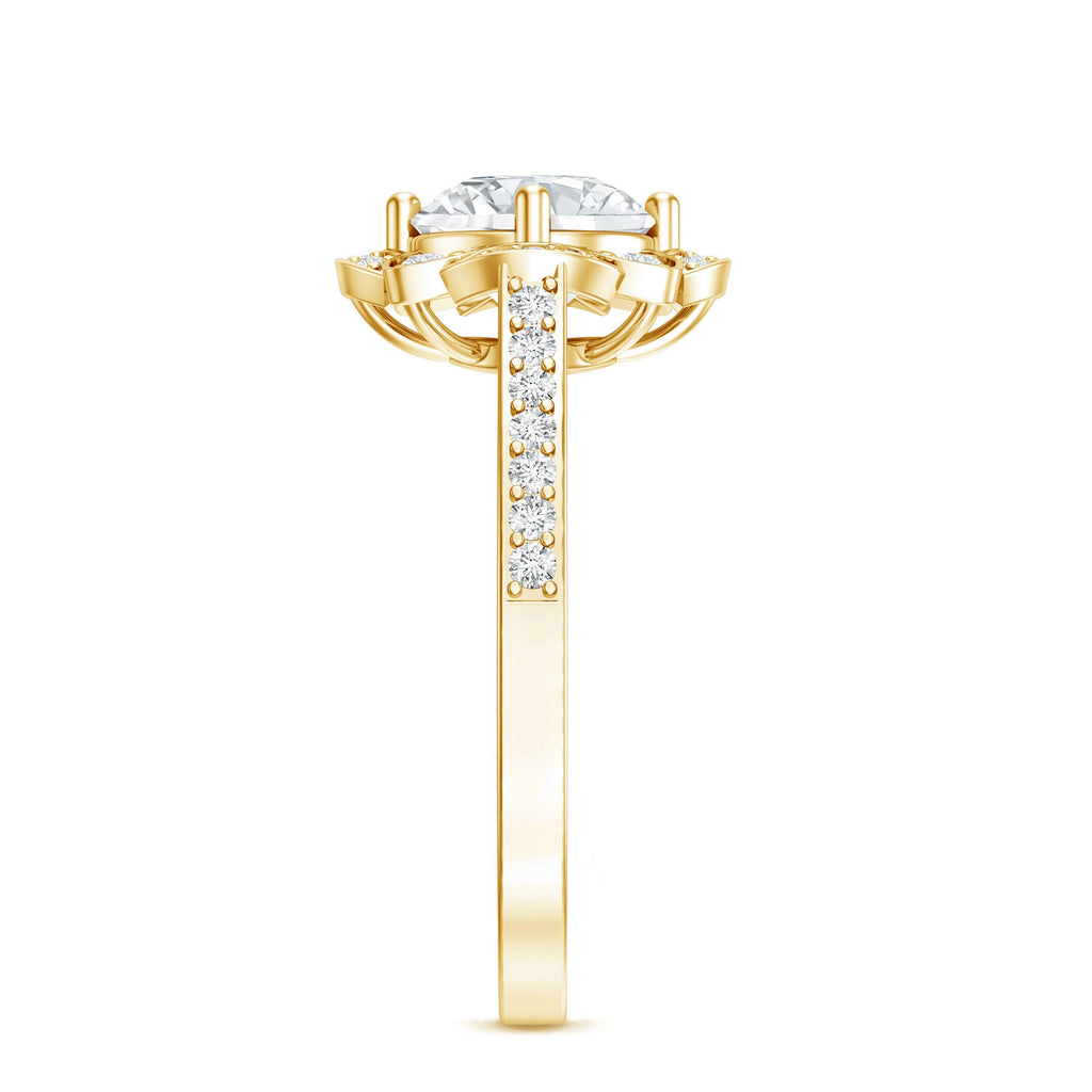 8 MM Lab Grown Diamond Vintage Engagement Ring With Diamond Studded Shank