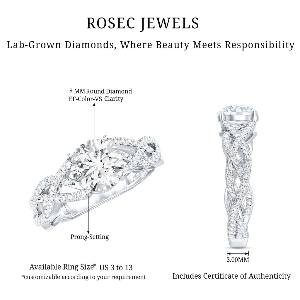 Lab Grown Diamond 8MM Round Engagement Ring With Infinity Twist