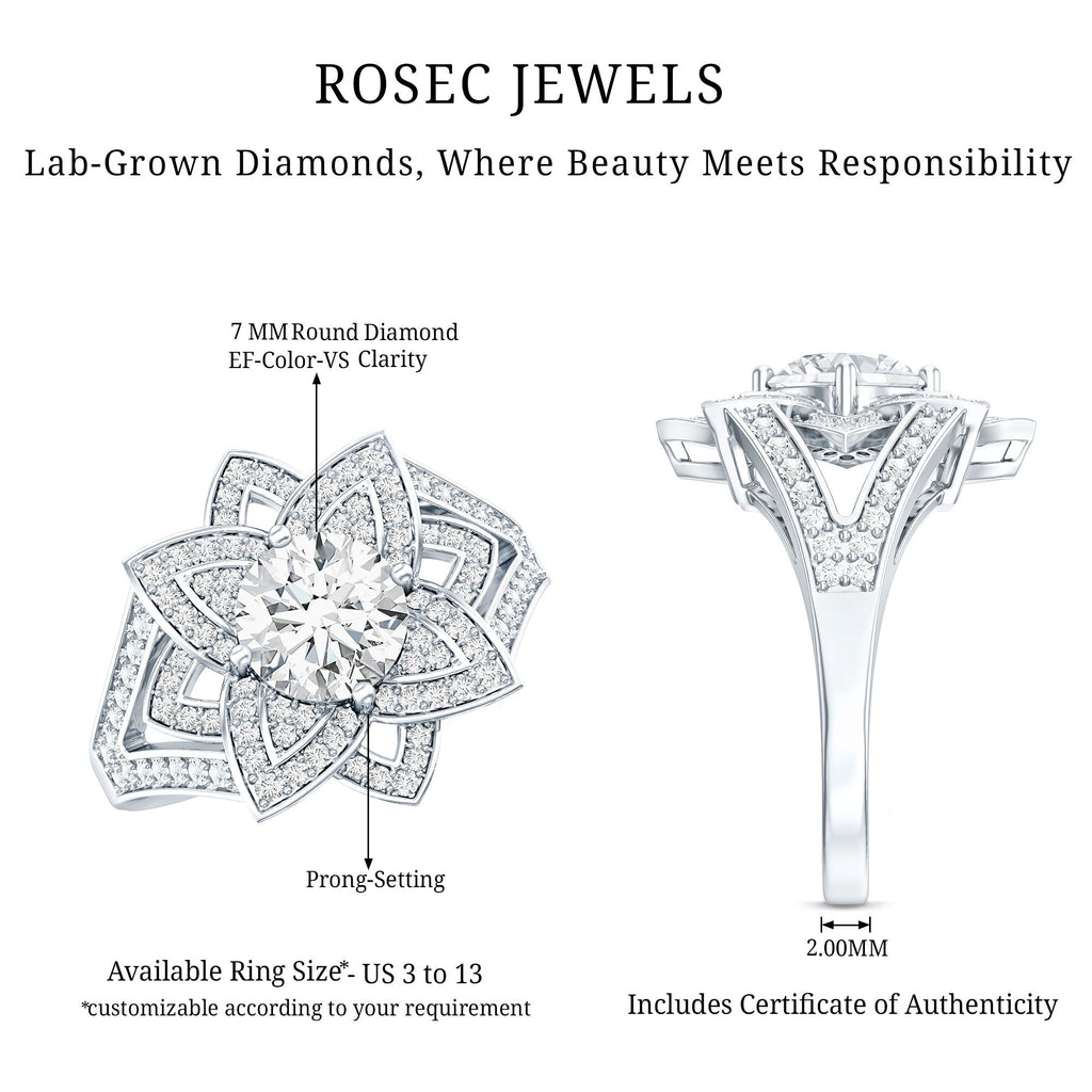 Lab Grown Diamond Art Deco Flower Engagement Ring
