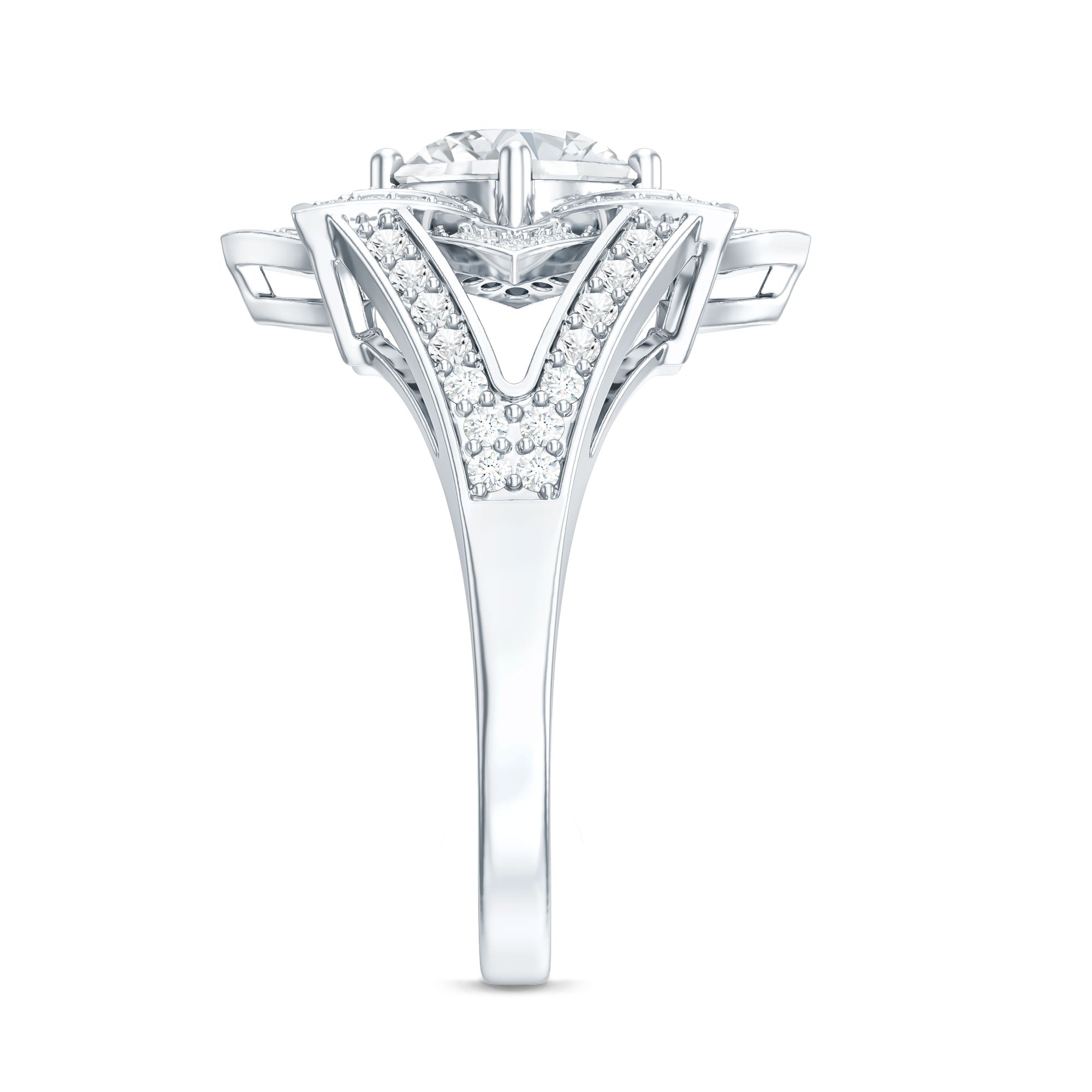 Lab Grown Diamond Art Deco Flower Engagement Ring